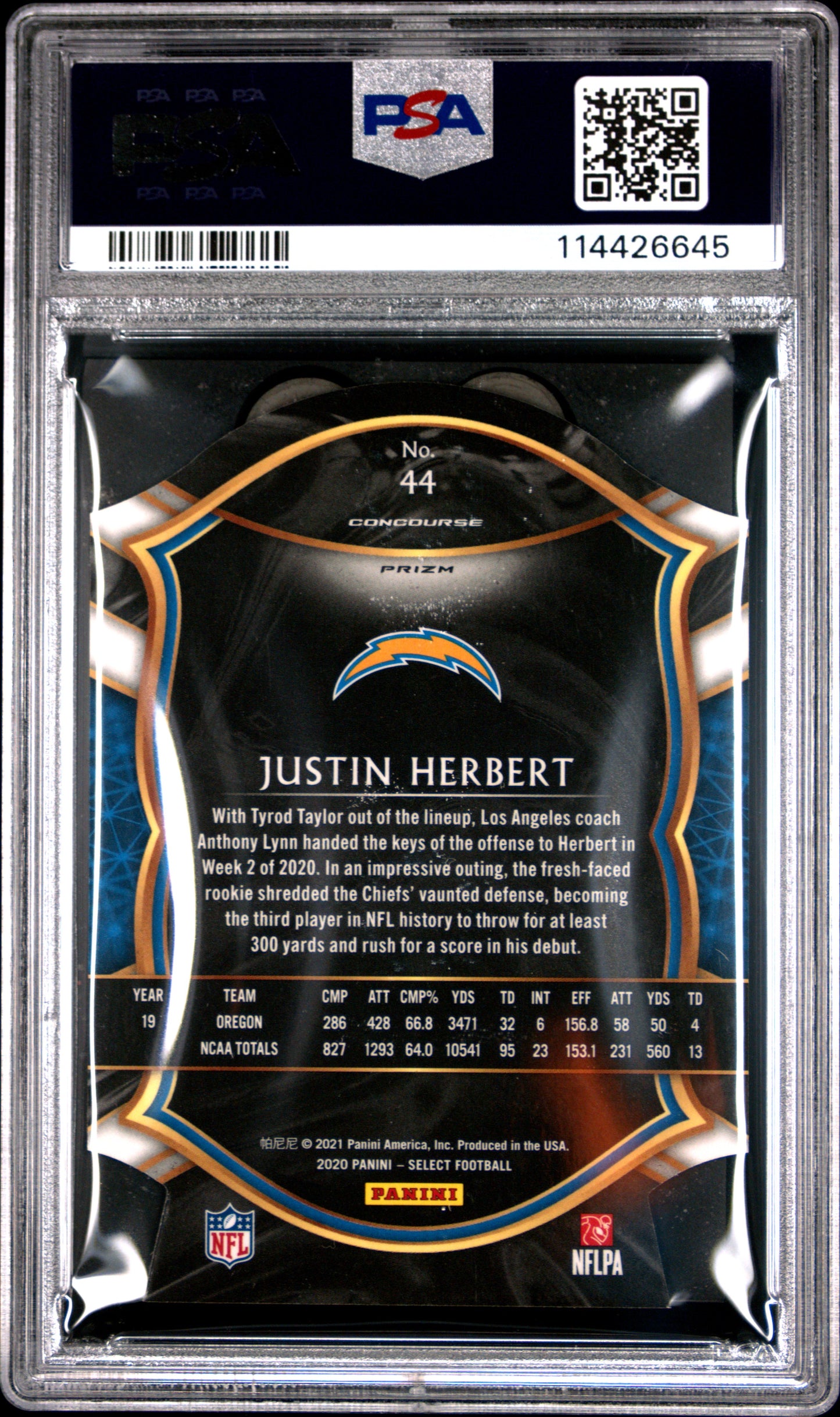 2020 Select Justin Herbert Light Blue Die Cut Rookie PSA 10