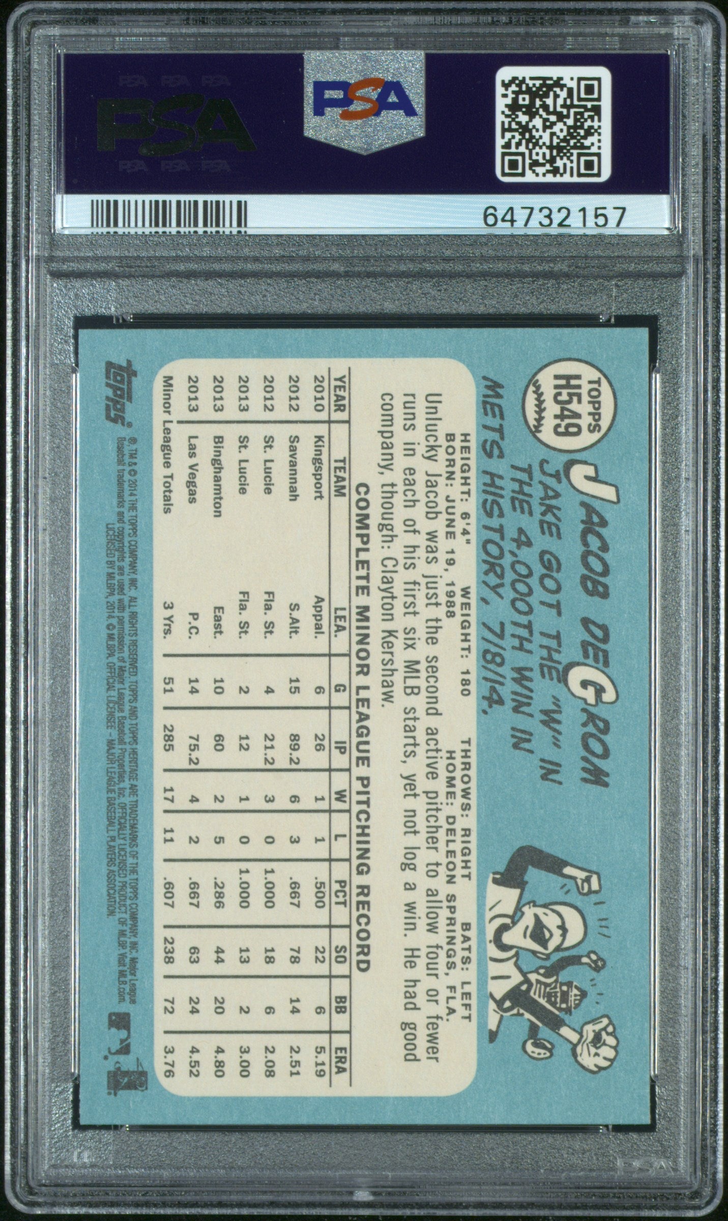 2014 Topps Heritage Jacob DeGrom PSA 10 RC