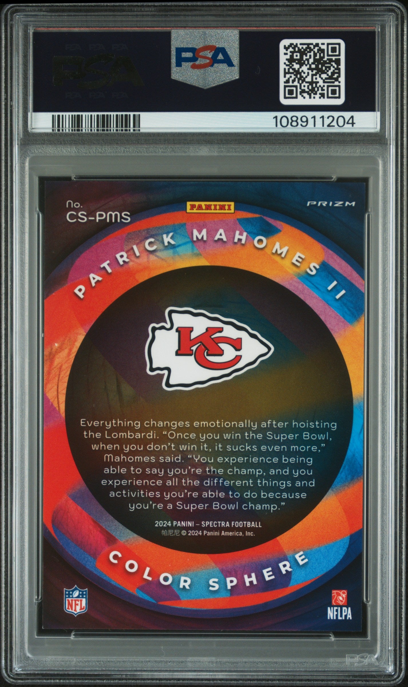 2024 Spectra Patrick Mahomes Color Sphere PSA 9