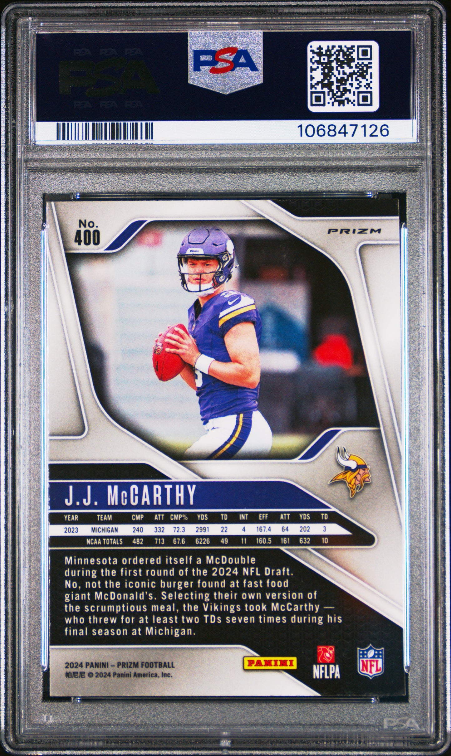 2024 Prizm JJ McCarthy Silver Prizm PSA 10 RC