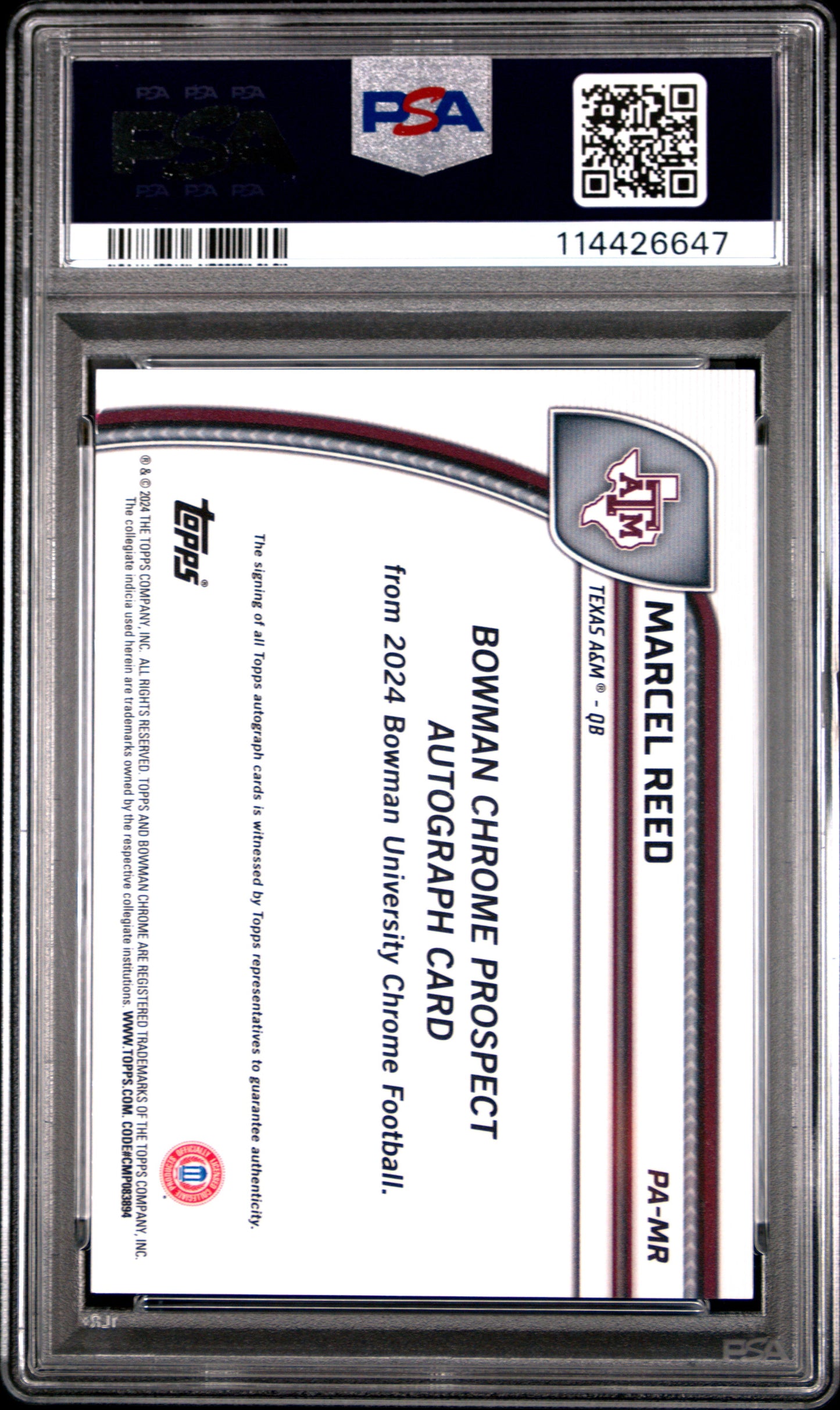 2024 Bowman Chrome Marcel Reed Fuchsia Auto /150 PSA 10