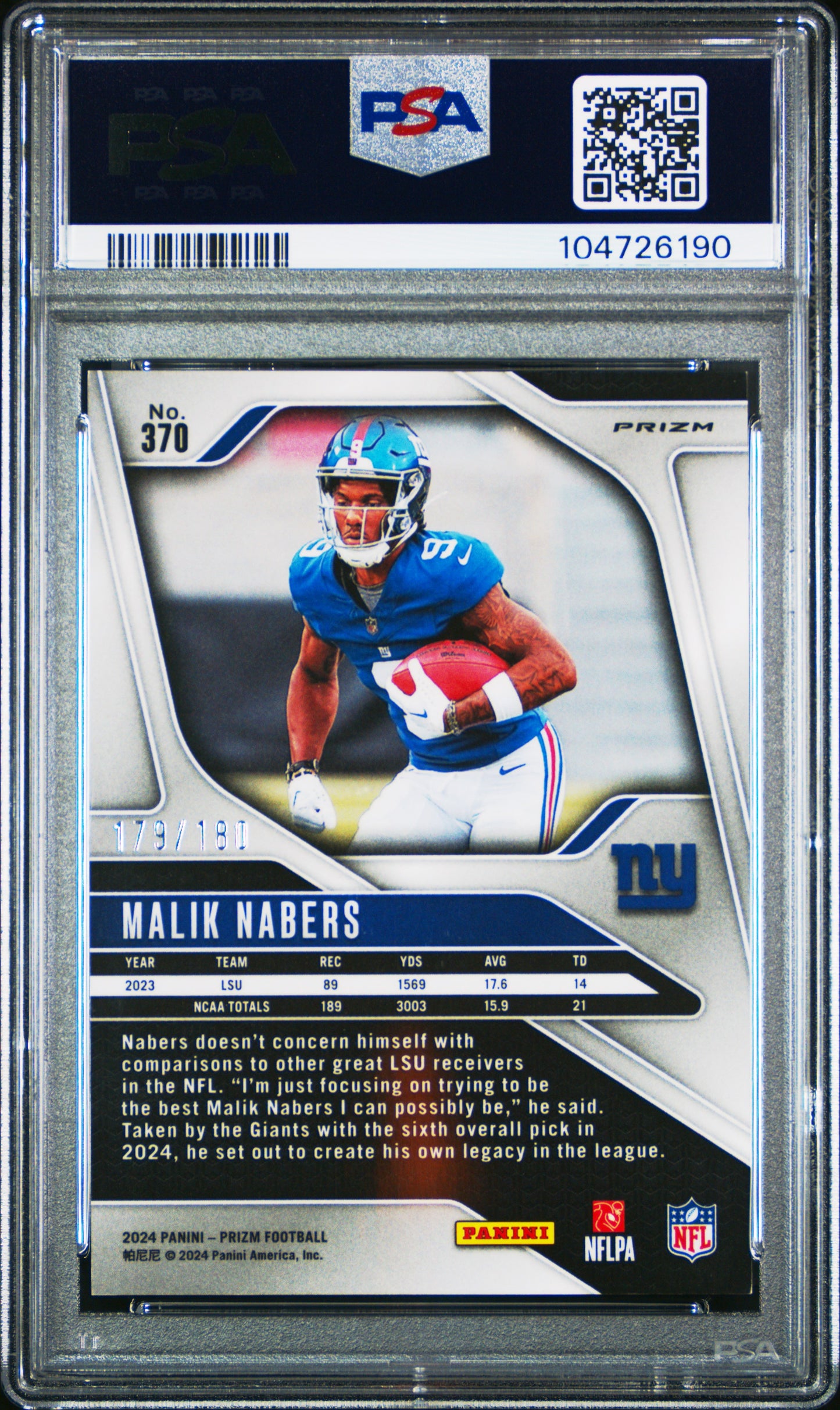 2024 Panini Prizm Malik Nabers #370 Hyper /180 PSA 8 RC