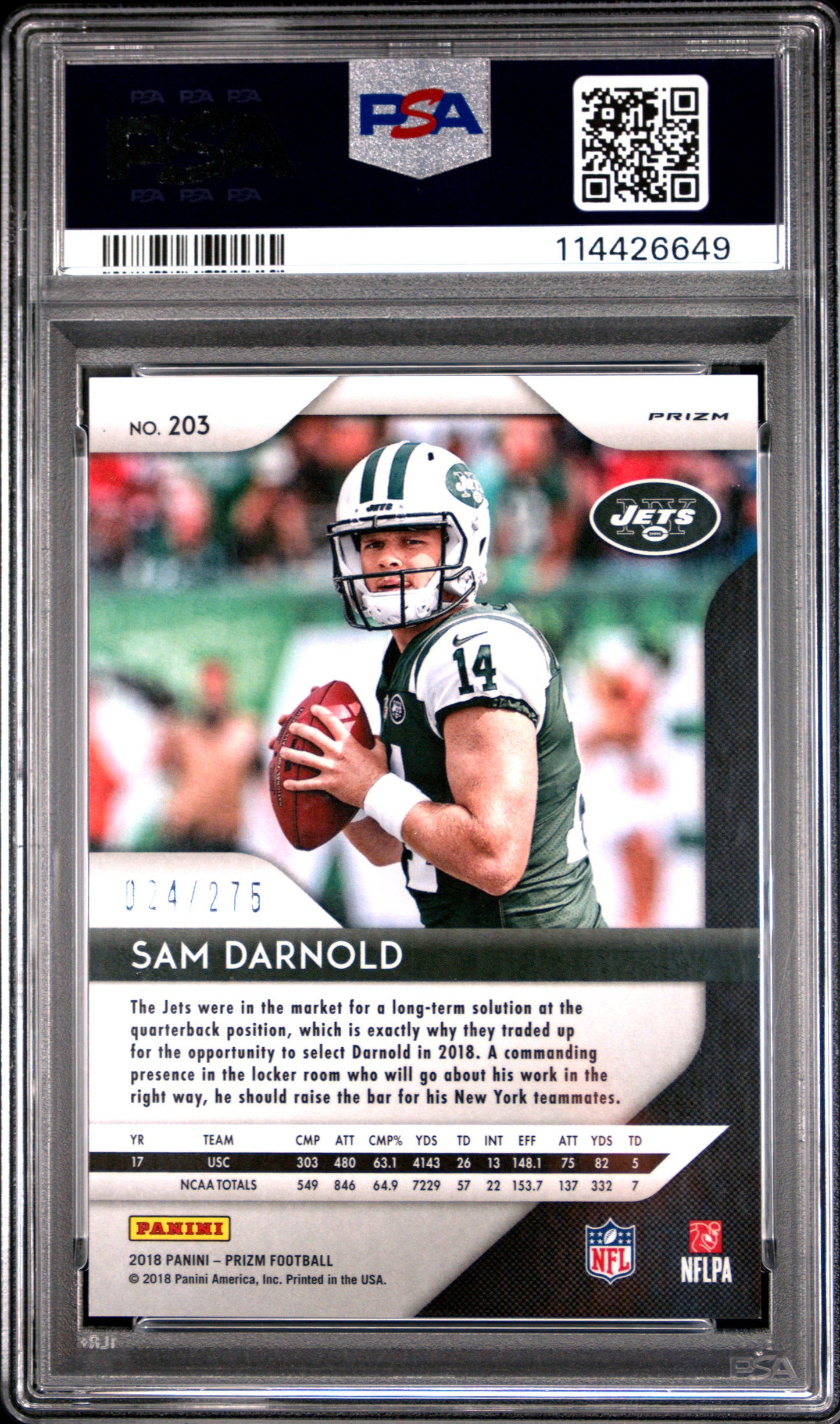 2018 Prizm Sam Darnold Hyper Rookie /275 PSA 10