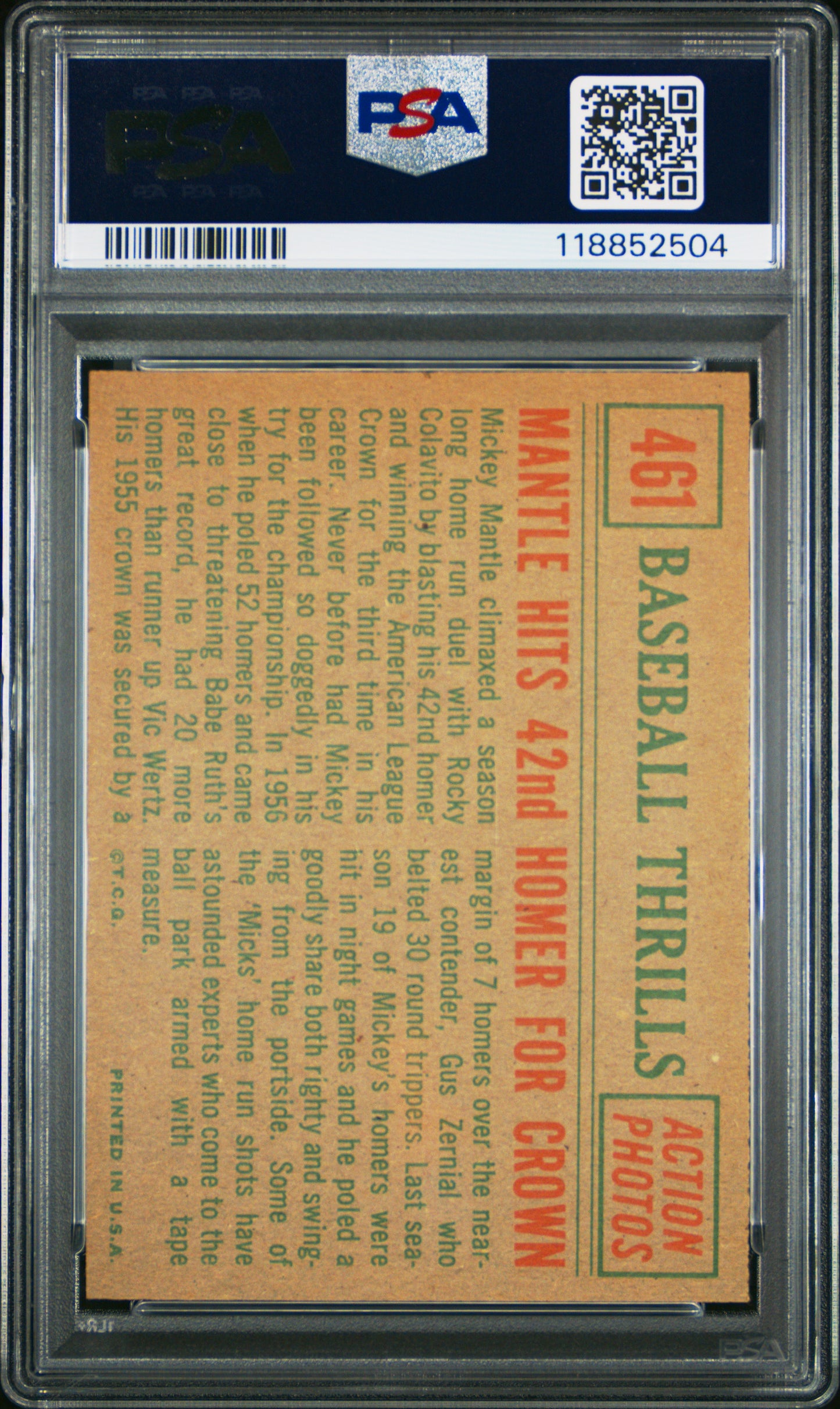 1959 Topps Mickey Mantle 42nd Homer #461 PSA 7