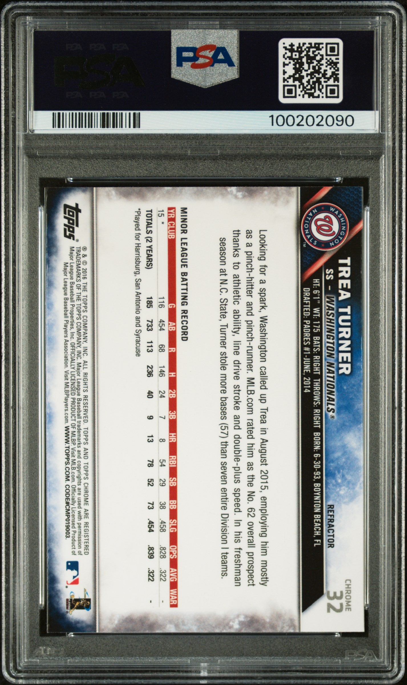 2016 Topps Chrome Trea Turner Refractor PSA 10 RC