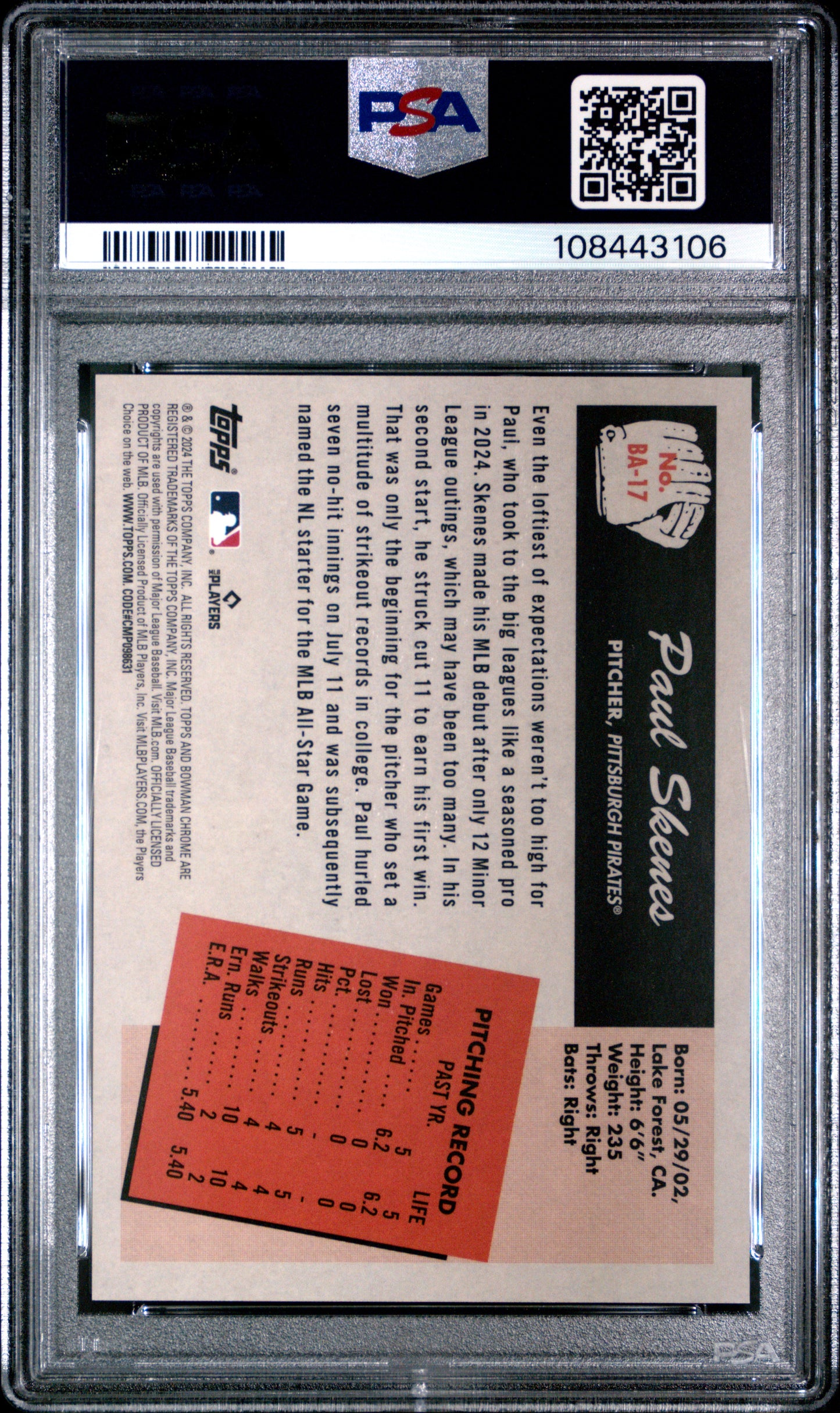 2024 Bowman's Best Paul Skenes Rookie Anime PSA 10