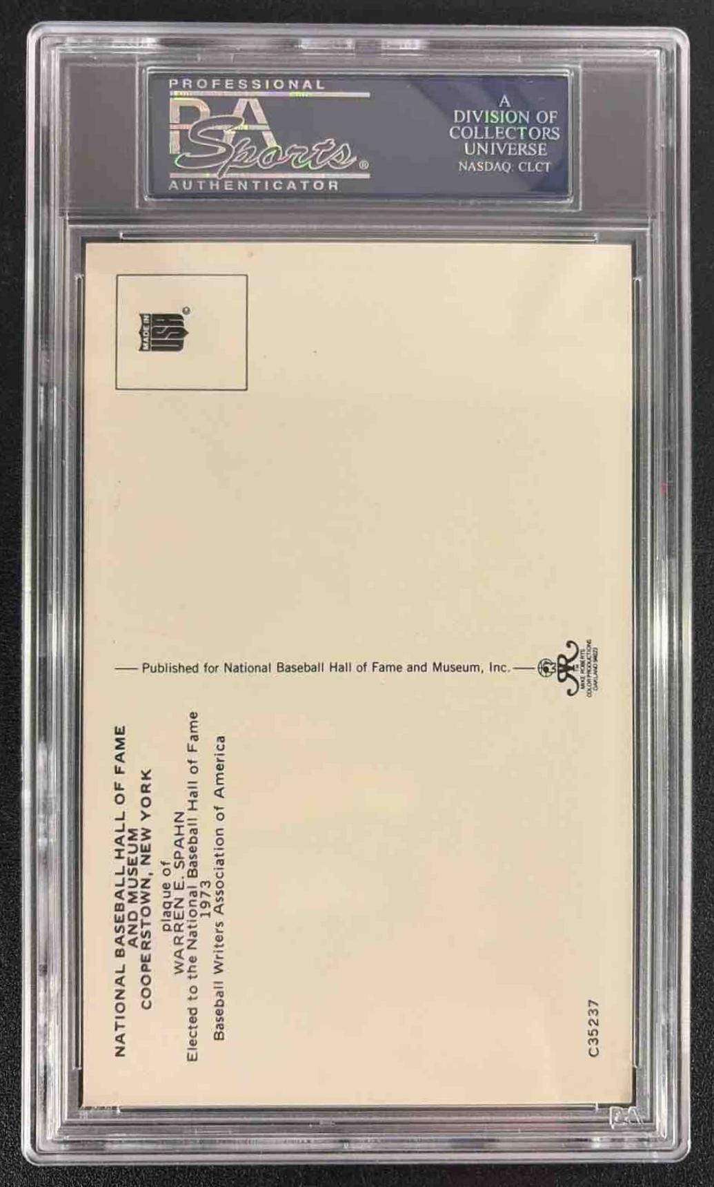 1964 Date HOF Yellow Plaque Warren Spahn Auto PSA/DNA 10