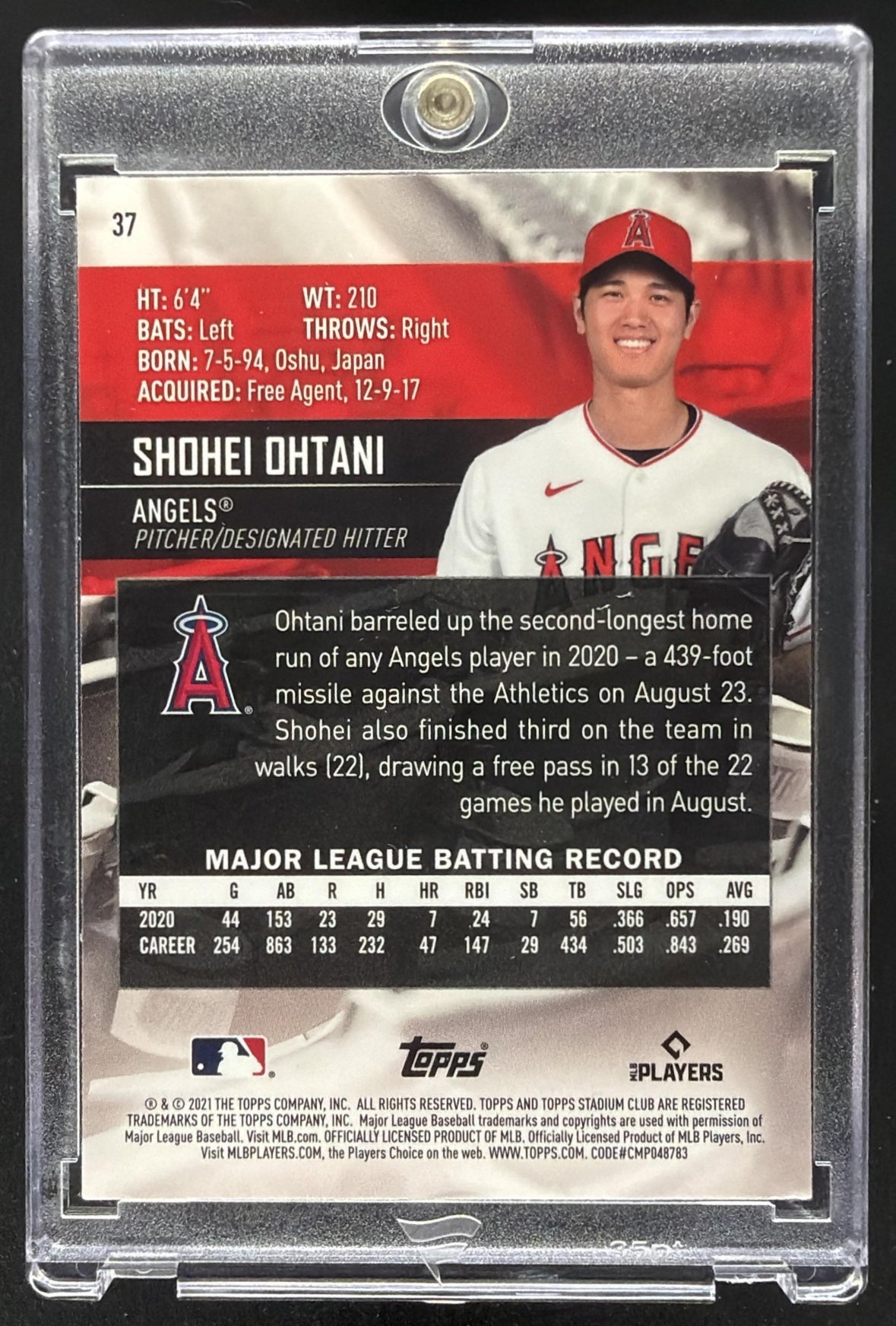 2021 Topps Stadium Club Chrome Shohei Ohtani #86BC-9 SP 1991