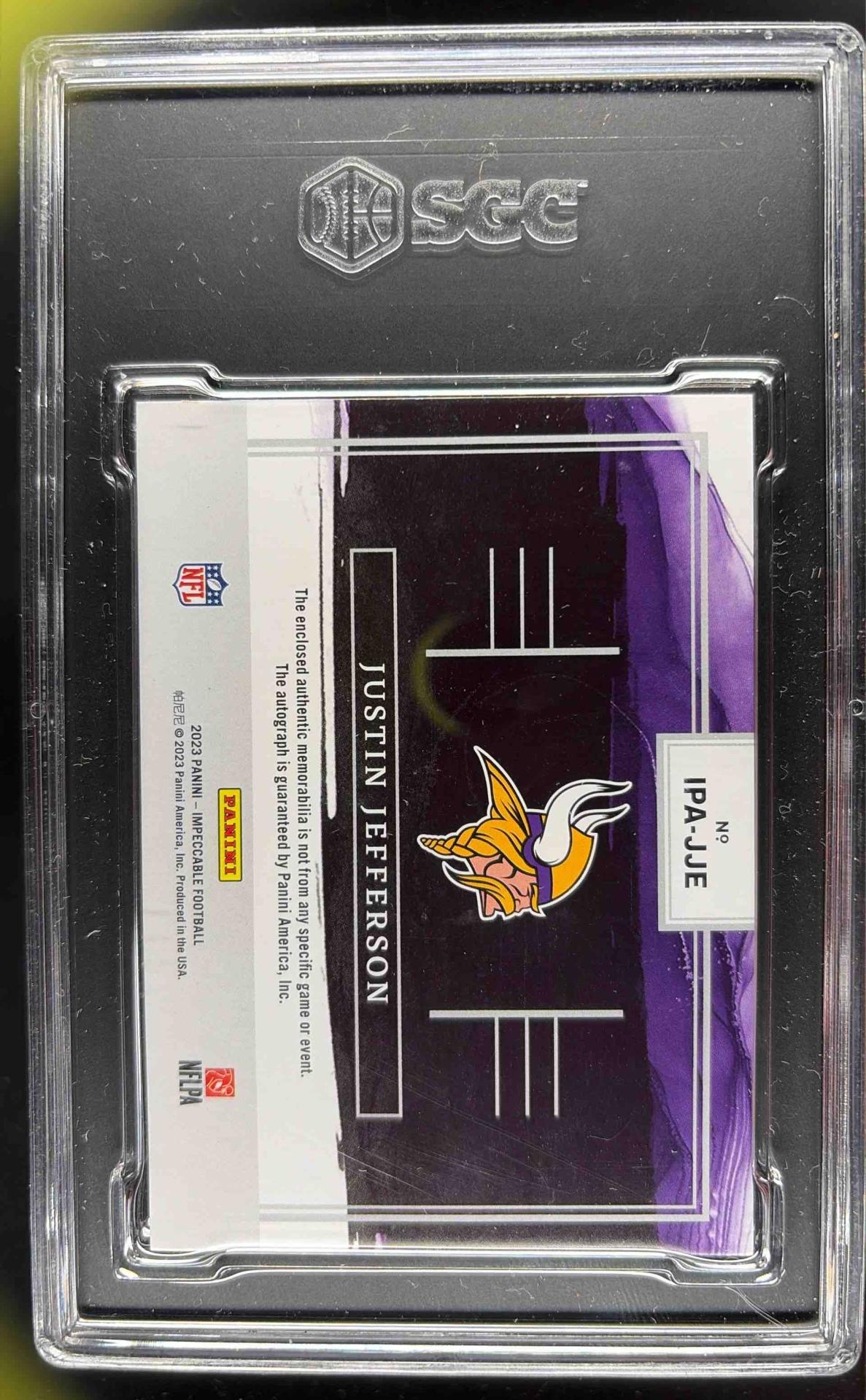 2023 Panini Impeccable Justin Jefferson #IPA-JJE Immense Patch Autos Silver /25 MEM Auto