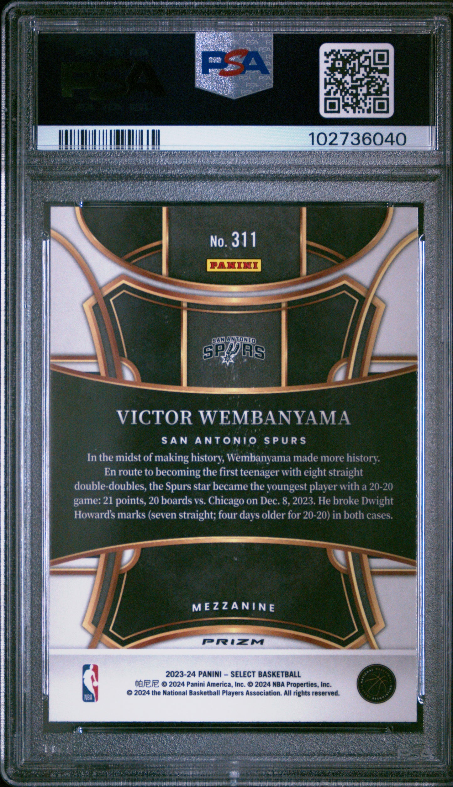 2023 Select Victor Wembanyama Silver Rookie PSA 9