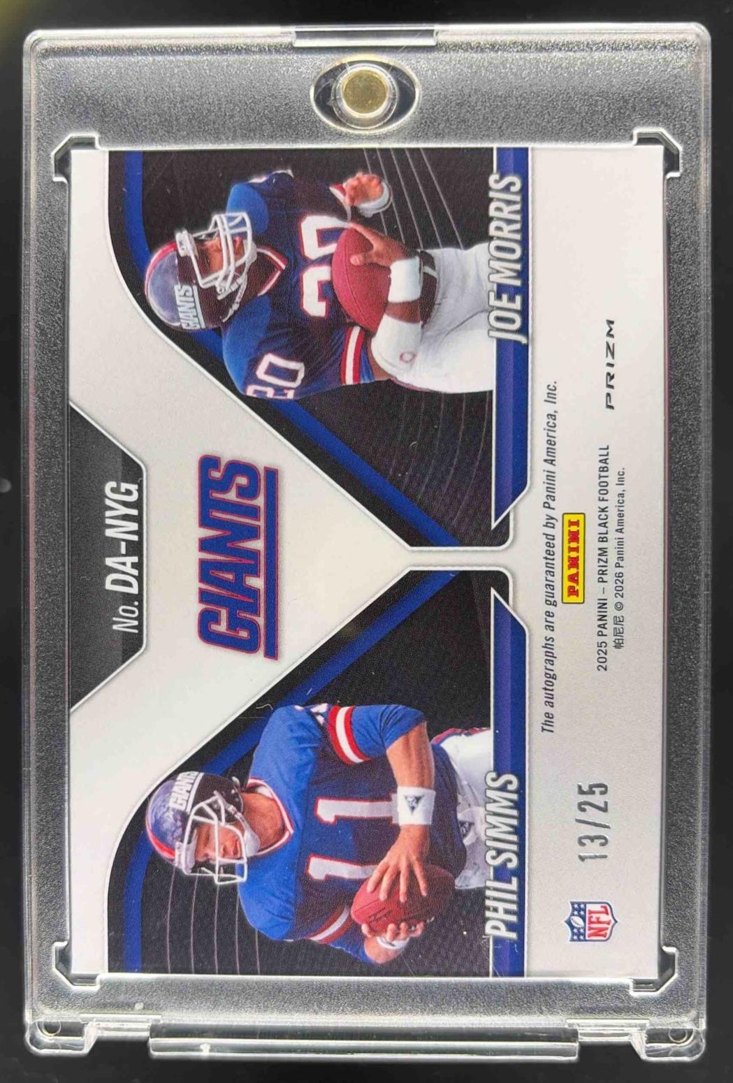 2025 Panini Prizm Black Phil Simms Joe Morris #12 Dual Auto Mojo 13/25 Giants