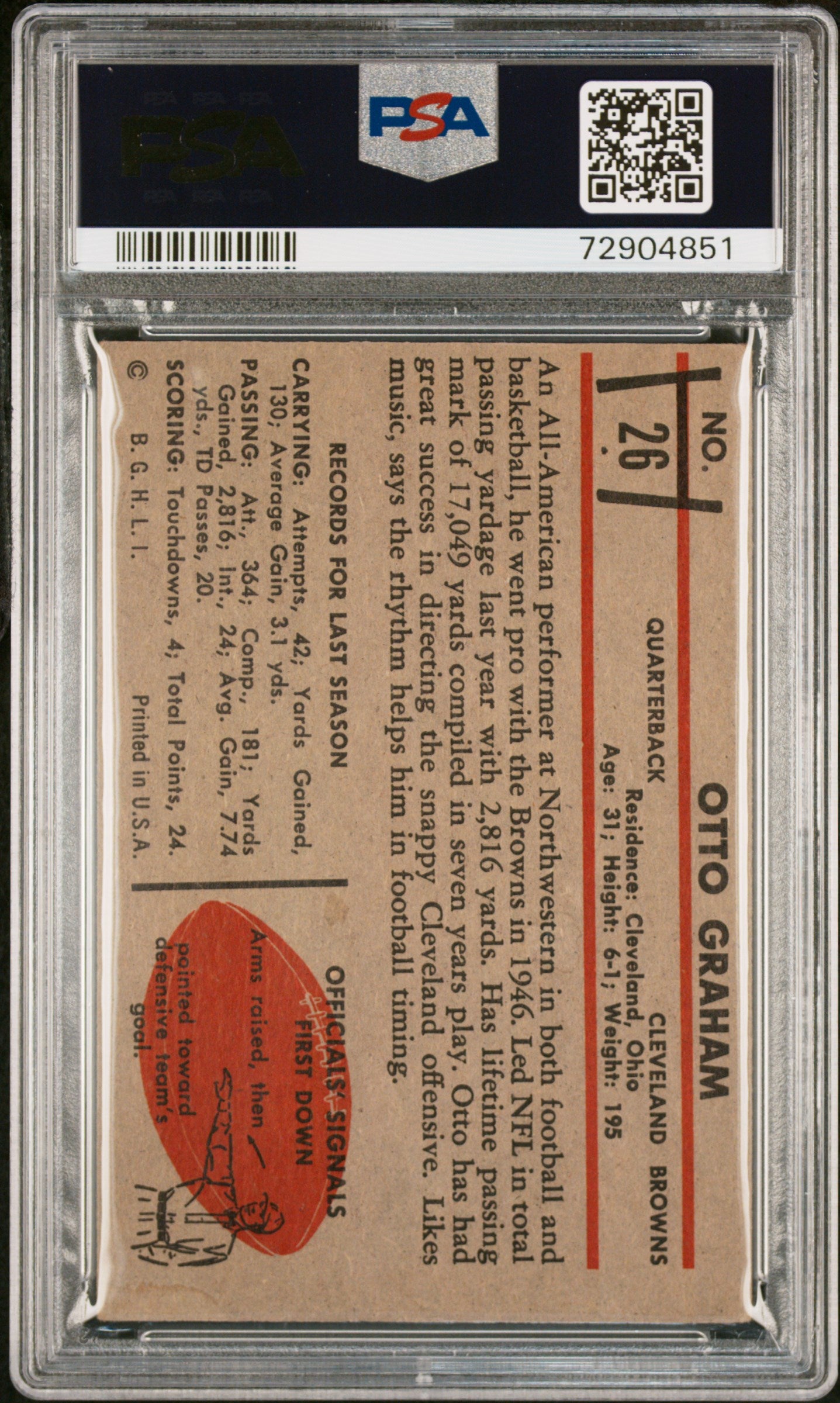 1953 Bowman Otto Graham PSA 3 RC