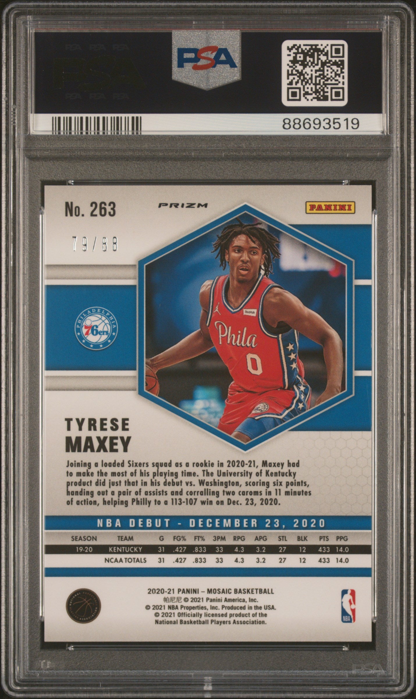 2020 Mosaic Tyrese Maxey Fusion Red Yellow /88 Rookie PSA 10
