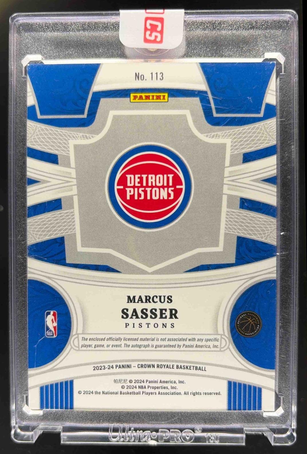 2023 Panini Crown Royale Marcus Sasser #113 Rookie Silhouettes Prime /25 Patch Auto RC
