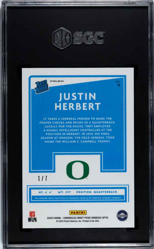 2020 Optic DP Justin Herbert Black Prizm /7 SGC 9