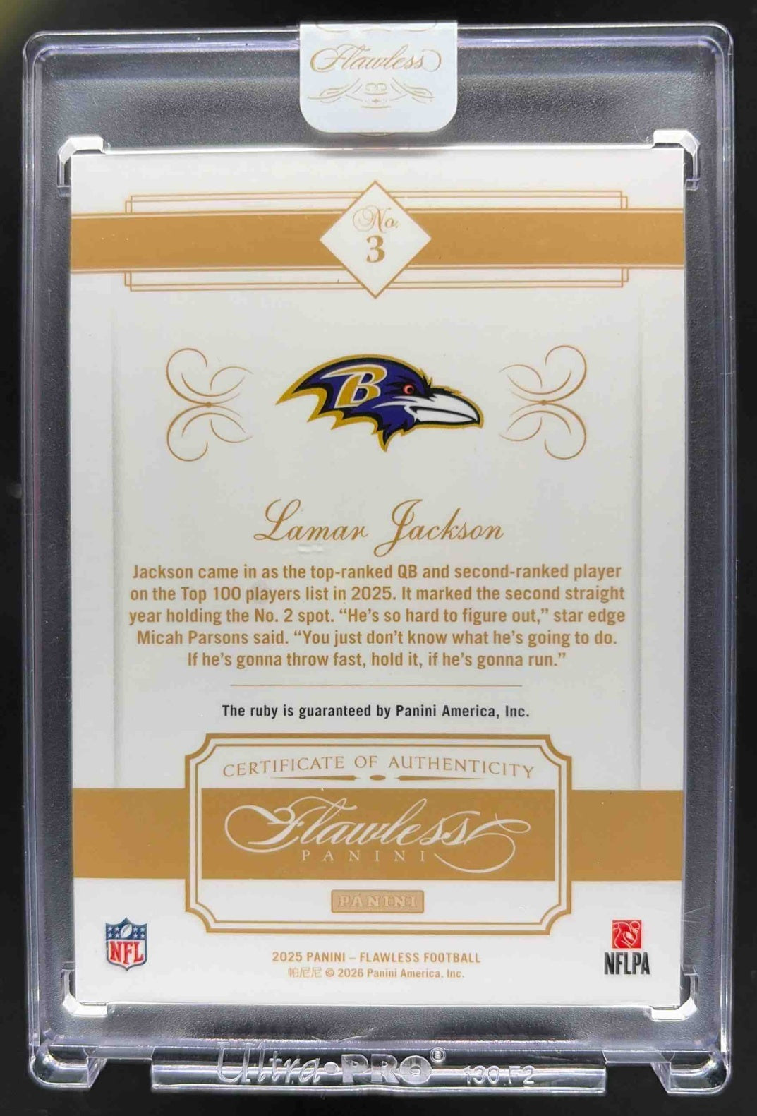 2025 Panini Flawless Lamar Jackson #1 Patches 13/25 Ravens