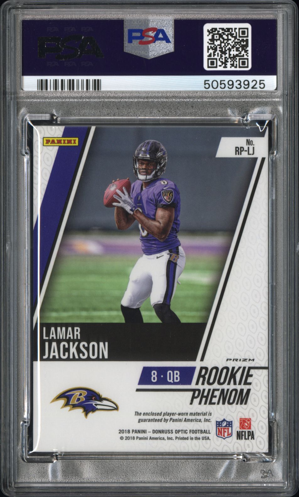 2018 Optic Lamar Jackson Red Yellow Rookie Patch PSA 9