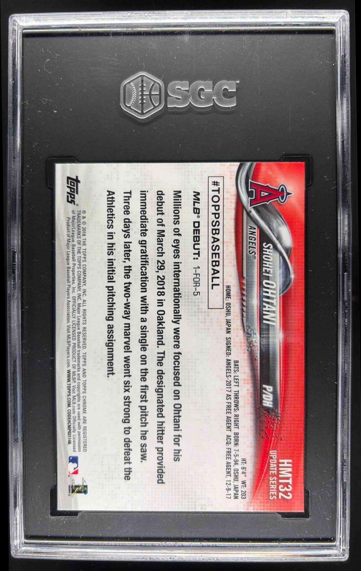 2018 Topps Chrome Update Shohei Ohtani #HMT32 RC SGC 10