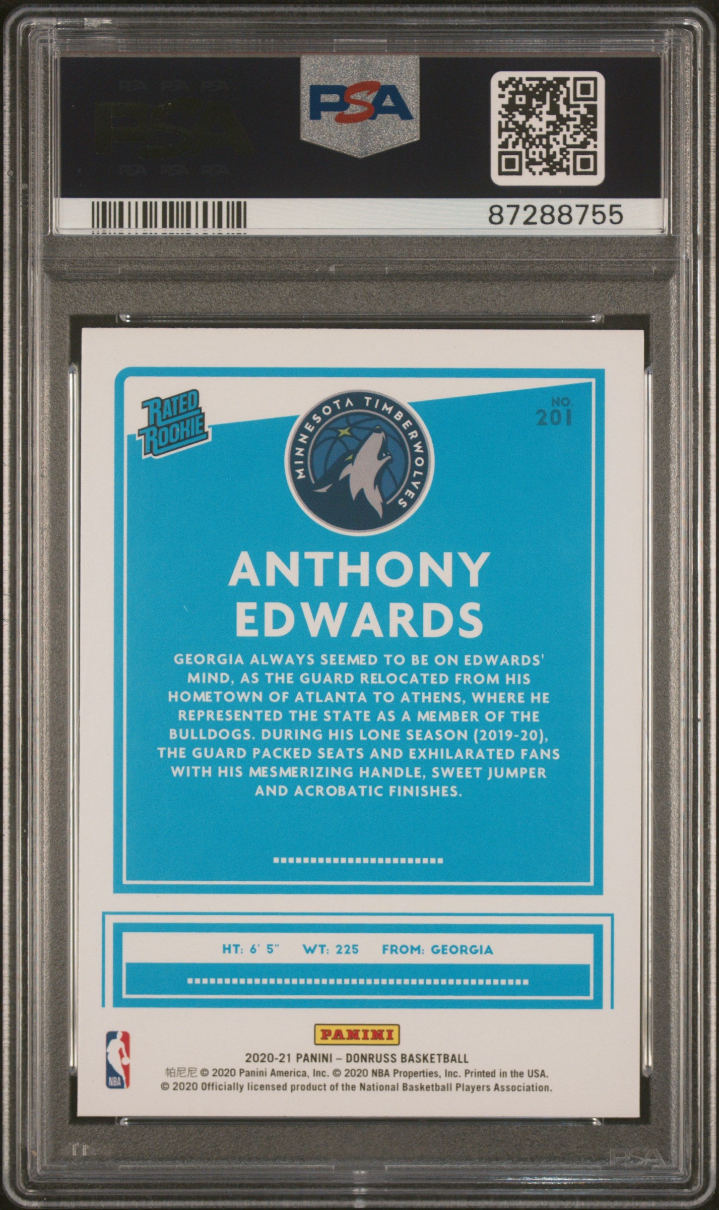 2020-21 Panini Donruss Anthony Edwards #201 RC PSA 10