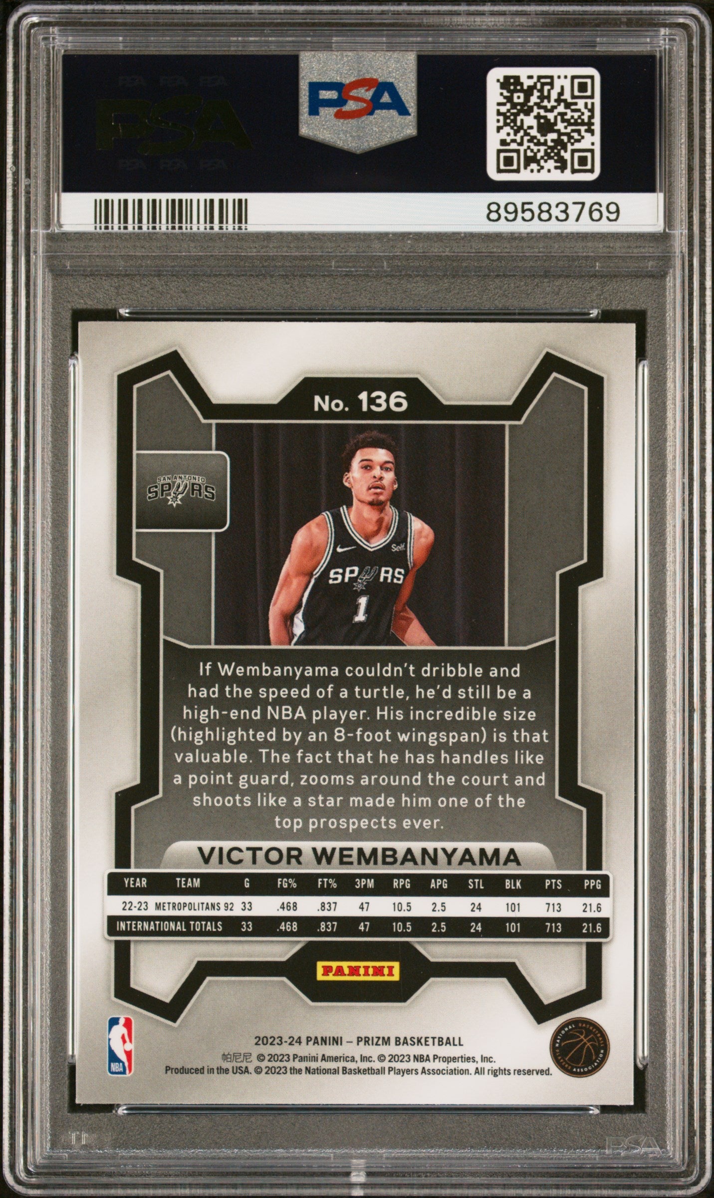 2023-24 Prizm Victor Wembanyama Rookie PSA 10