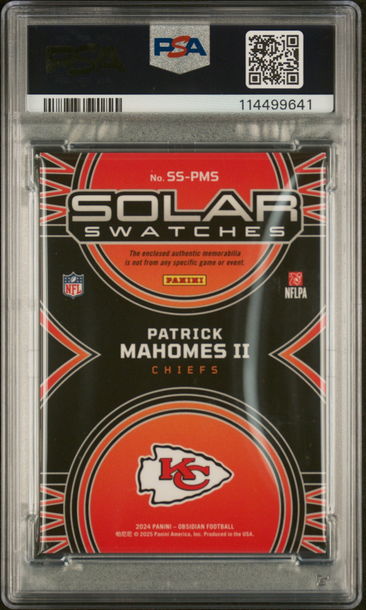 2024 Obsidian Patrick Mahomes Solar Swatches Patch PSA 10