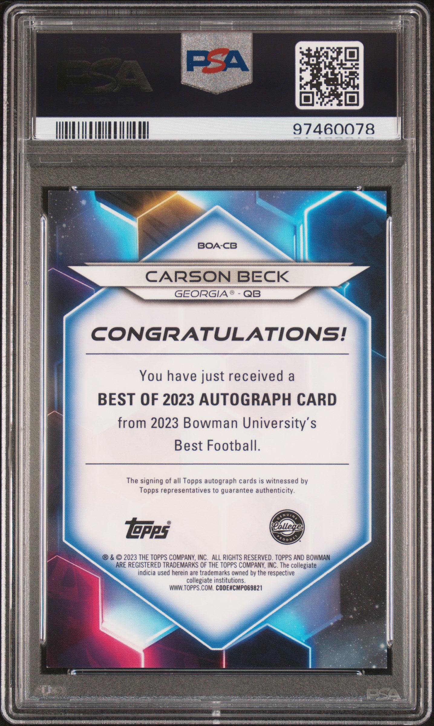 2023 Bowman U Best Carson Beck Gold Geometric Auto /50 PSA 9