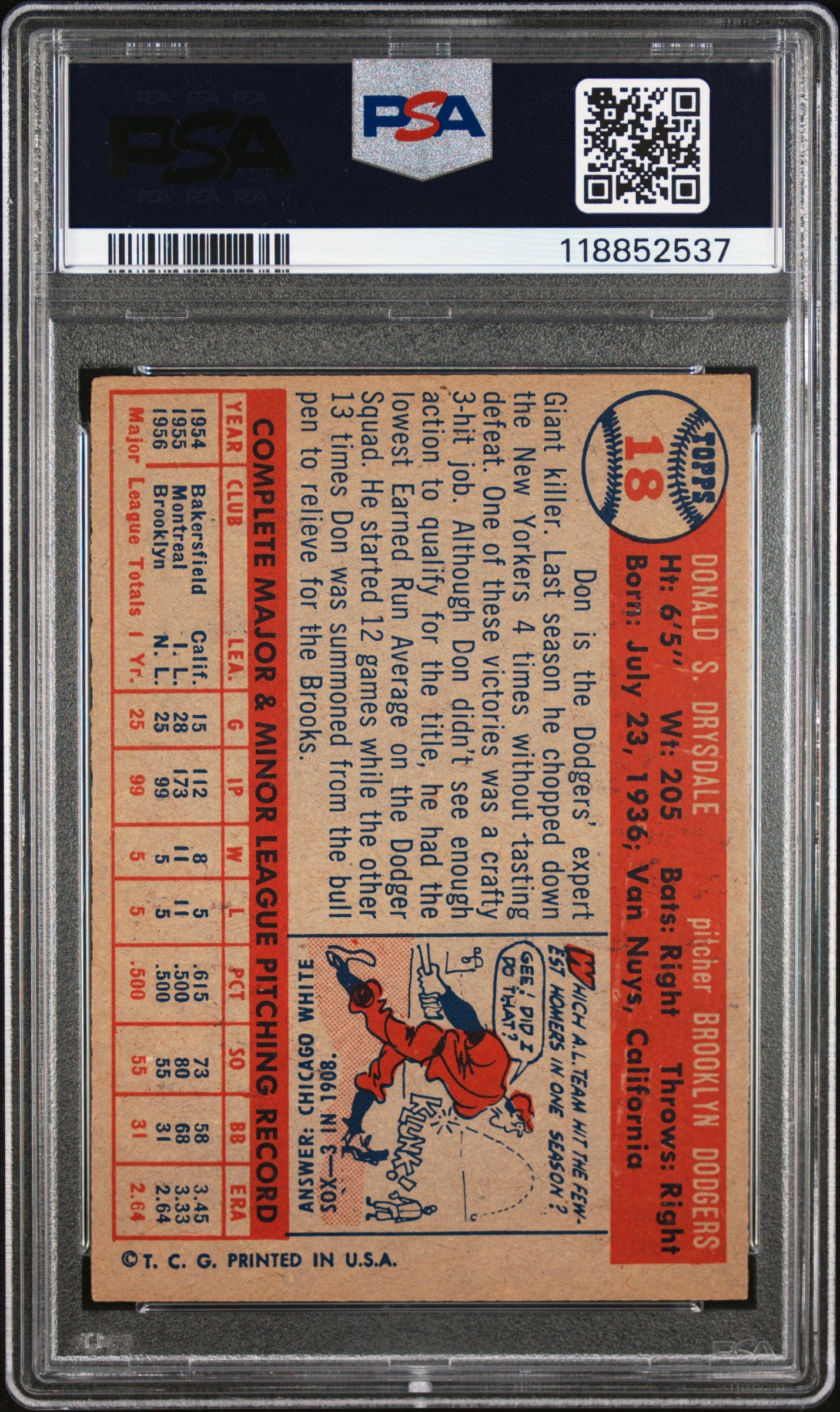 1957 Topps Don Drysdale Rookie PSA 4