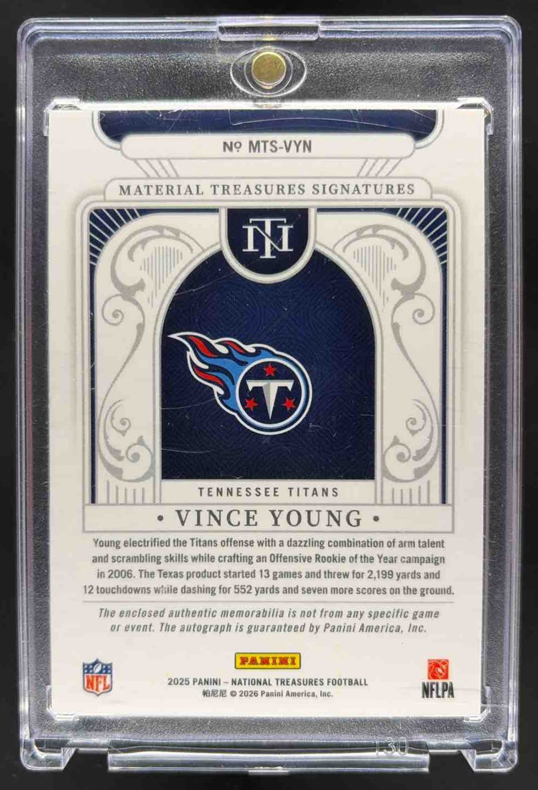 2025 Panini National Treasures Vince Young #CS-VYG Colossal Signatures Holo Silver /25 Auto