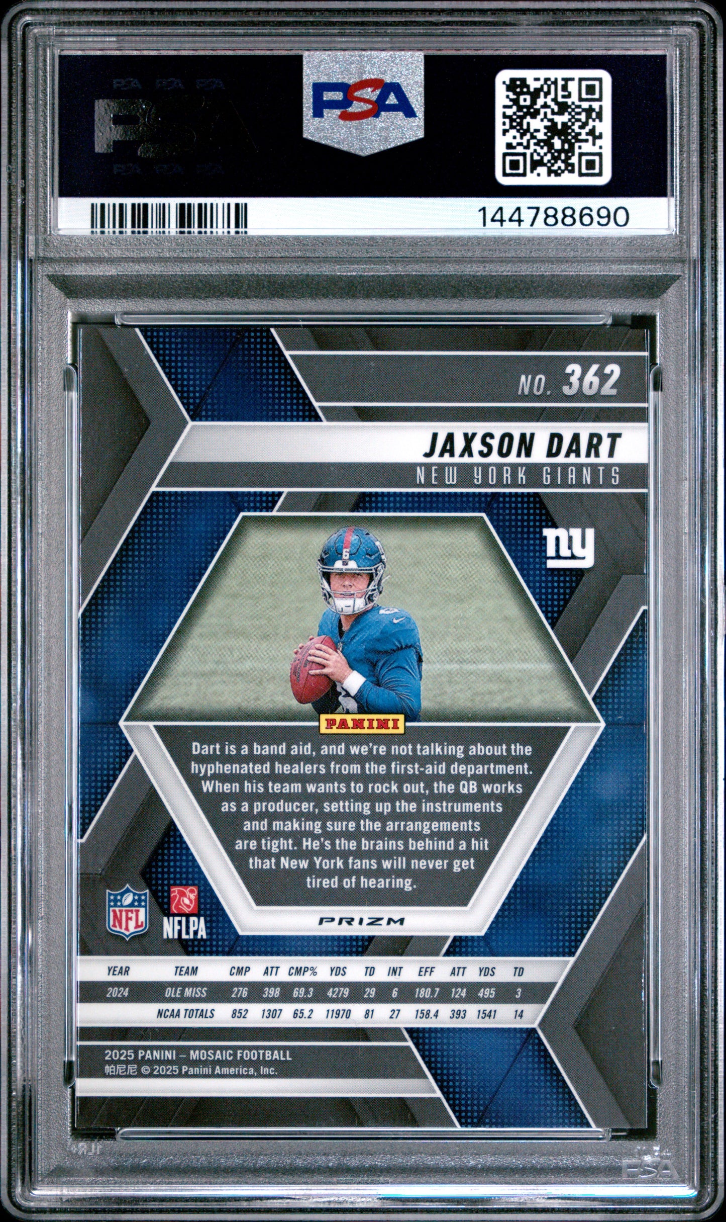 2025 Panini Mosaic Jaxson Dart #362 Rookies Mosaic Prizm RC PSA 10