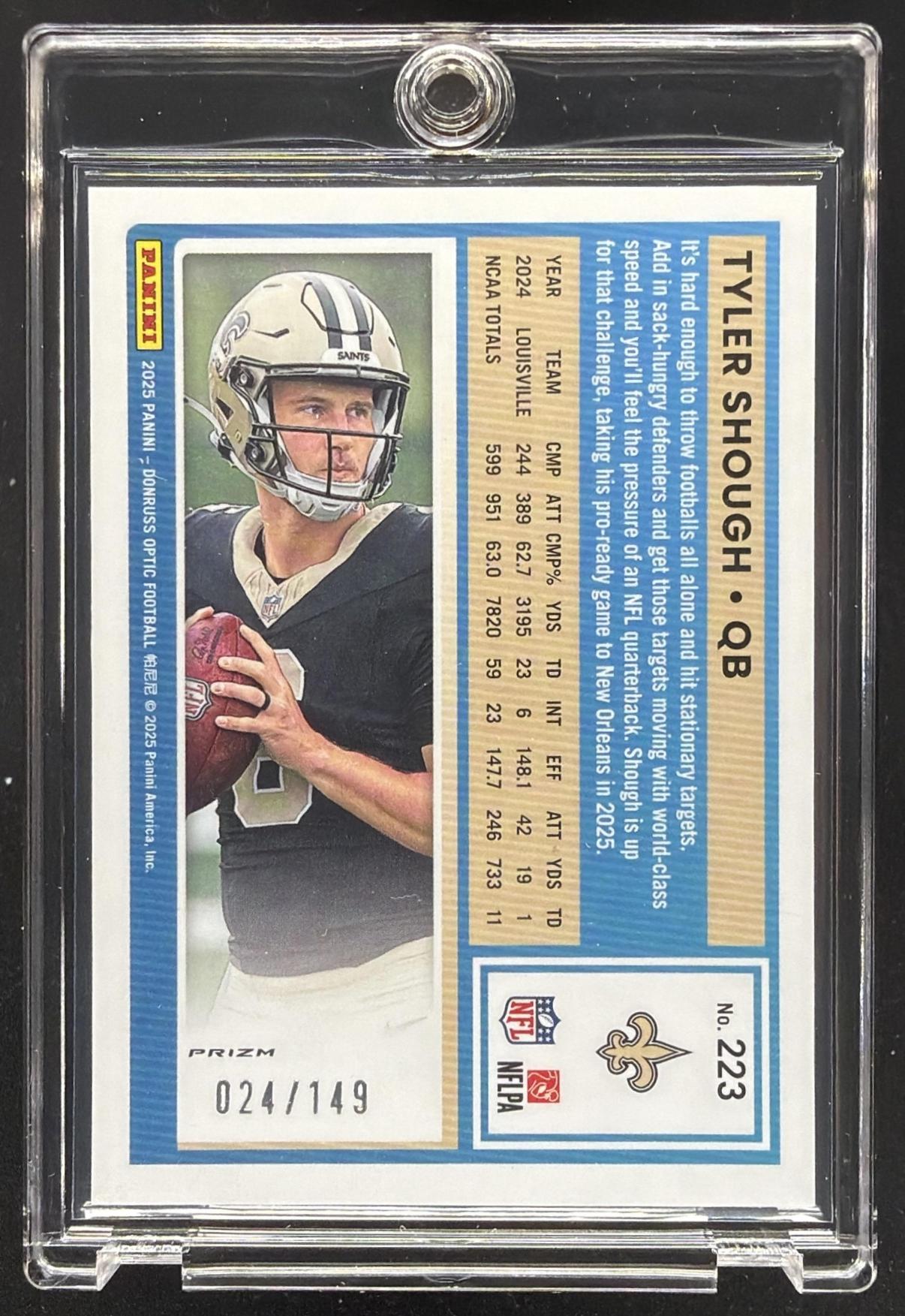 2025 Panini Donruss Optic Tyler Shough #223 Rated Rookie Red Prizm 24/149