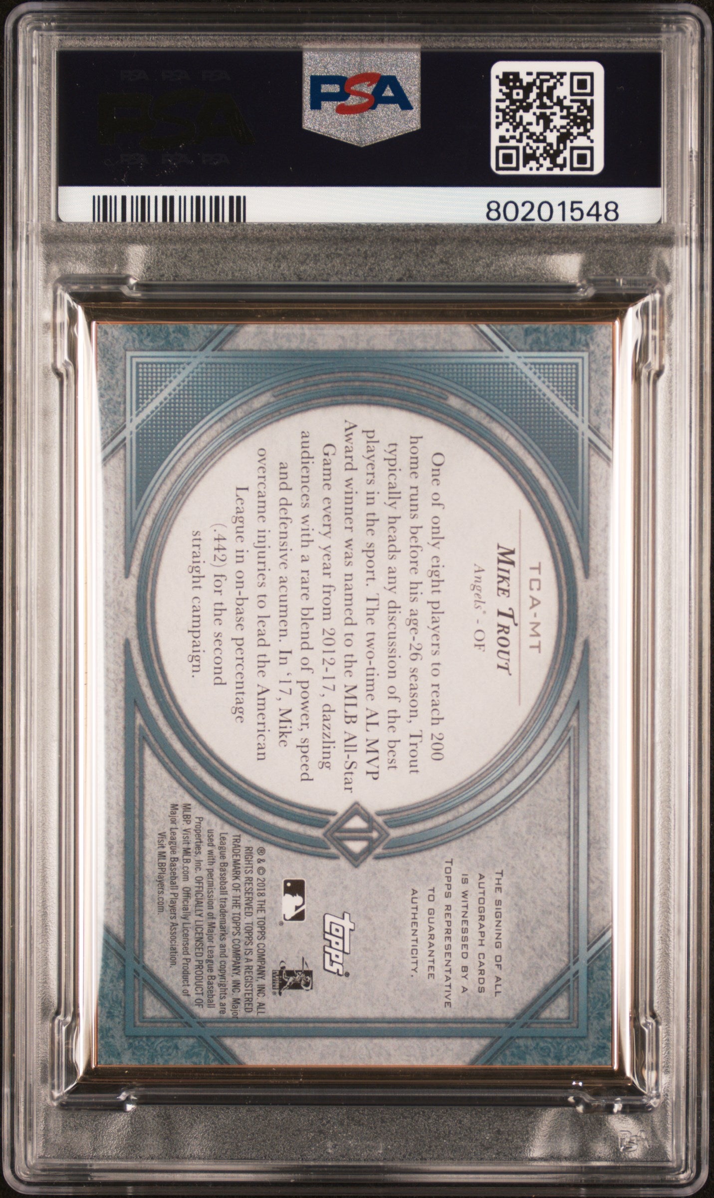 2018 Topps Transcendent Mike Trout Auto Green /15 PSA 9