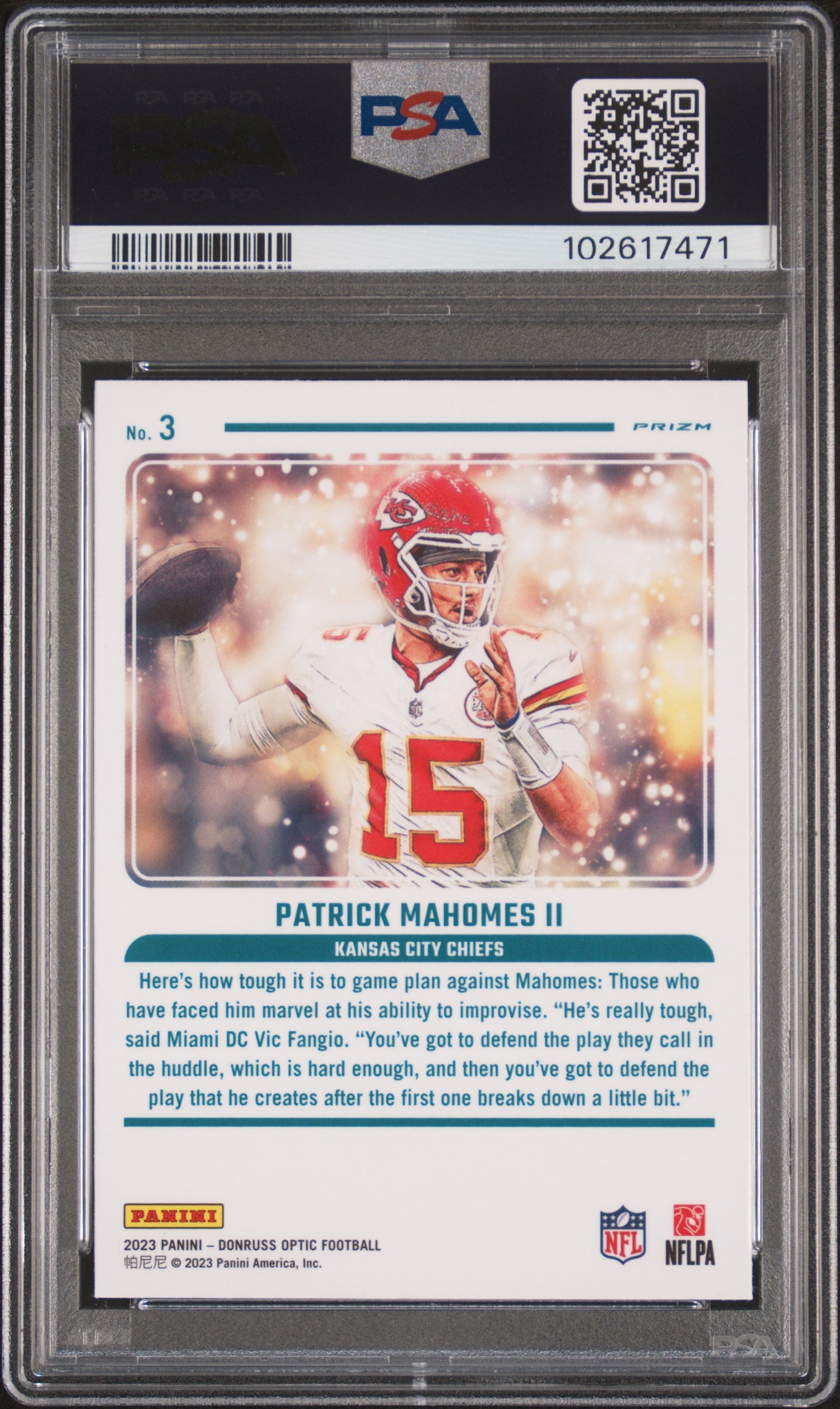2023 Optic Patrick Mahomes Mythical SP PSA 8