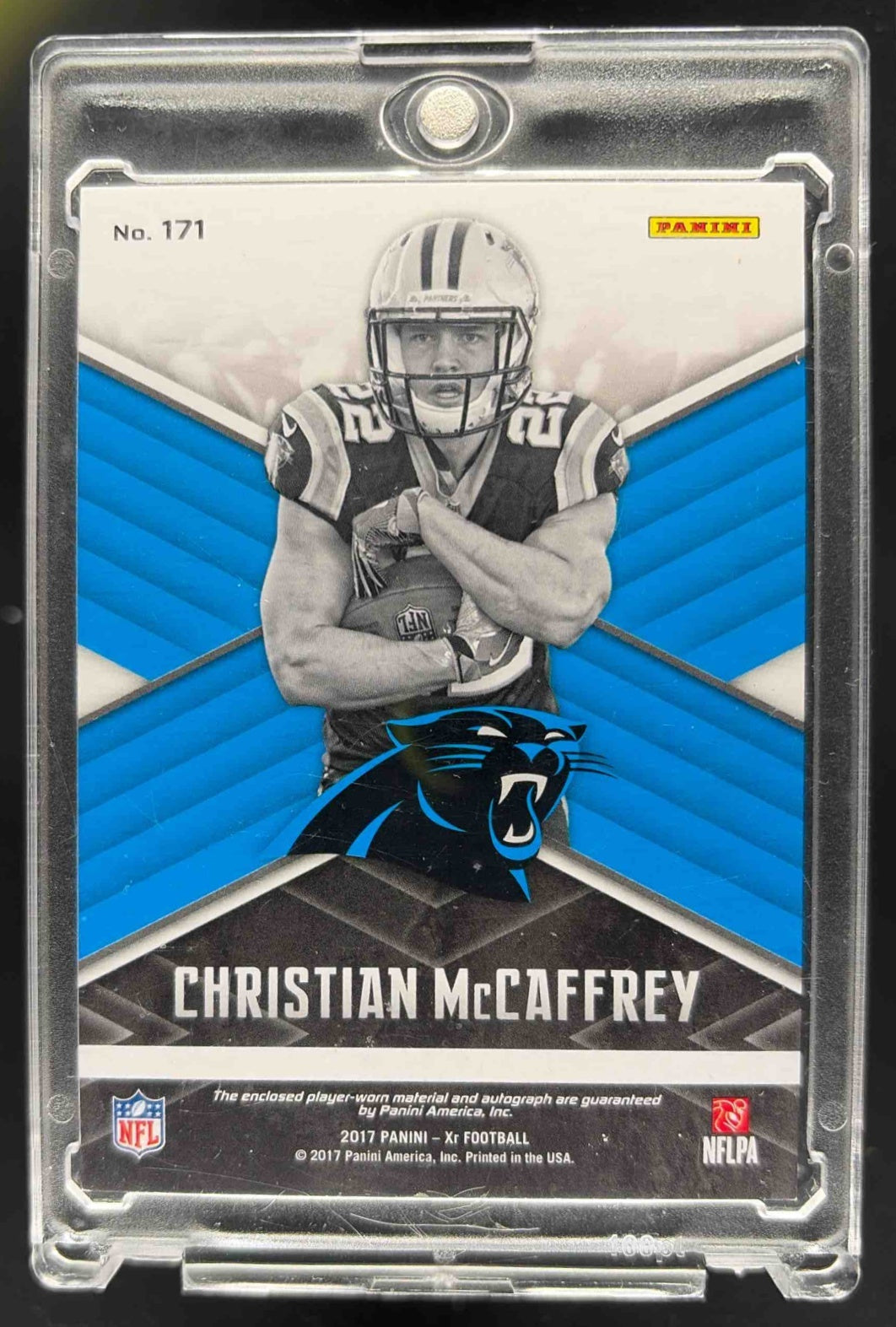 2017 Panini XR Christian McCaffrey #171 Rookie Triple Patch Auto /10 Blue