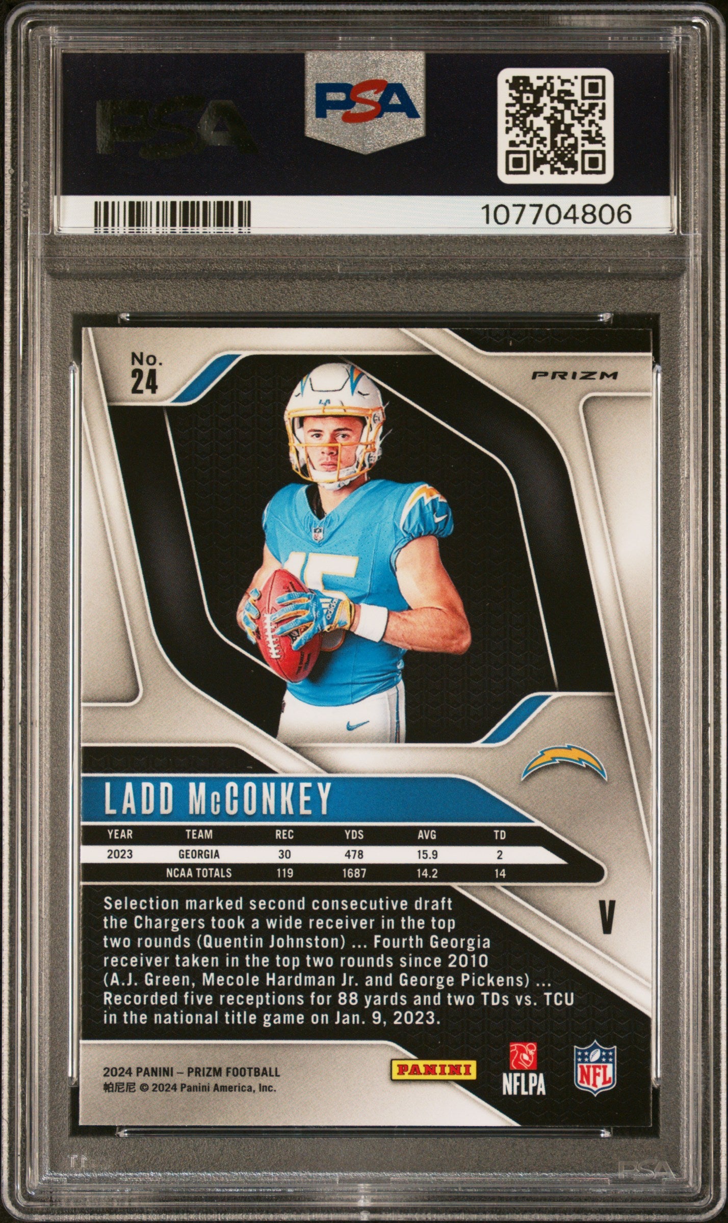 2024 Prizm Ladd Mcconkey Silver Rookie Variation PSA 10