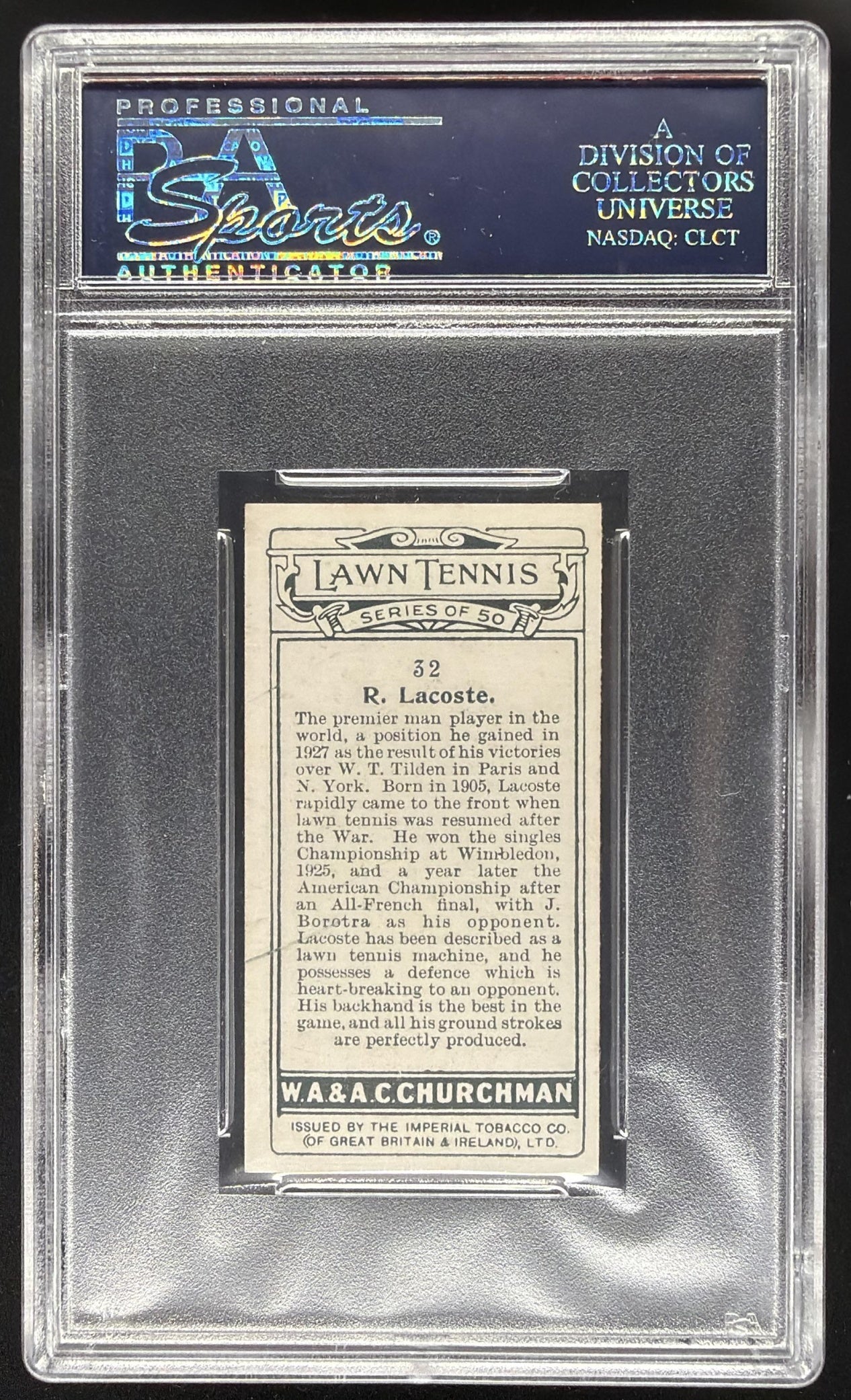 1928 W.A & A.C. R. Lacoste Lawn Tennis PSA 8
