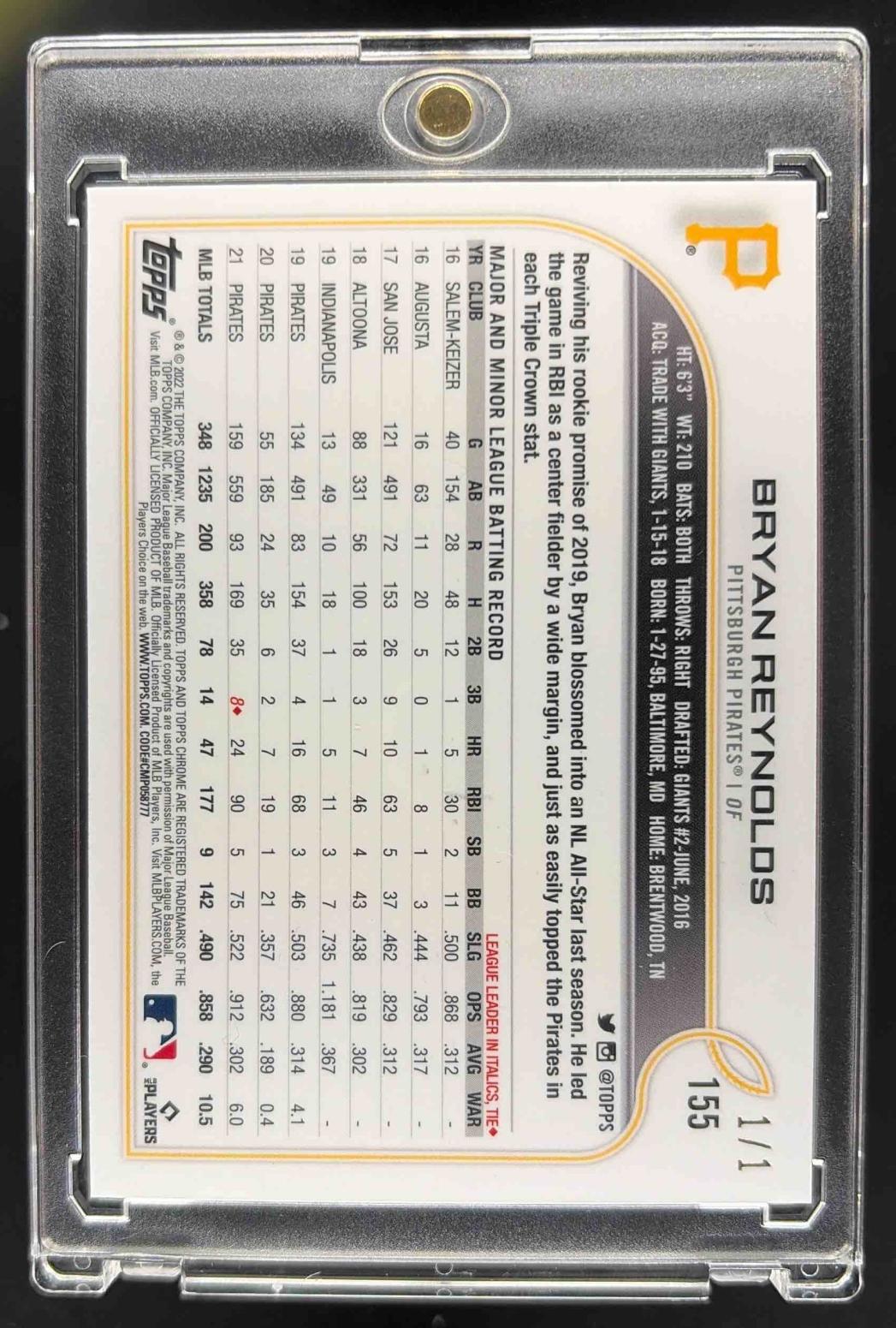 2022 Topps Chrome Ben Baller Edition Bryan Reynolds #155 SuperFractor 1/1
