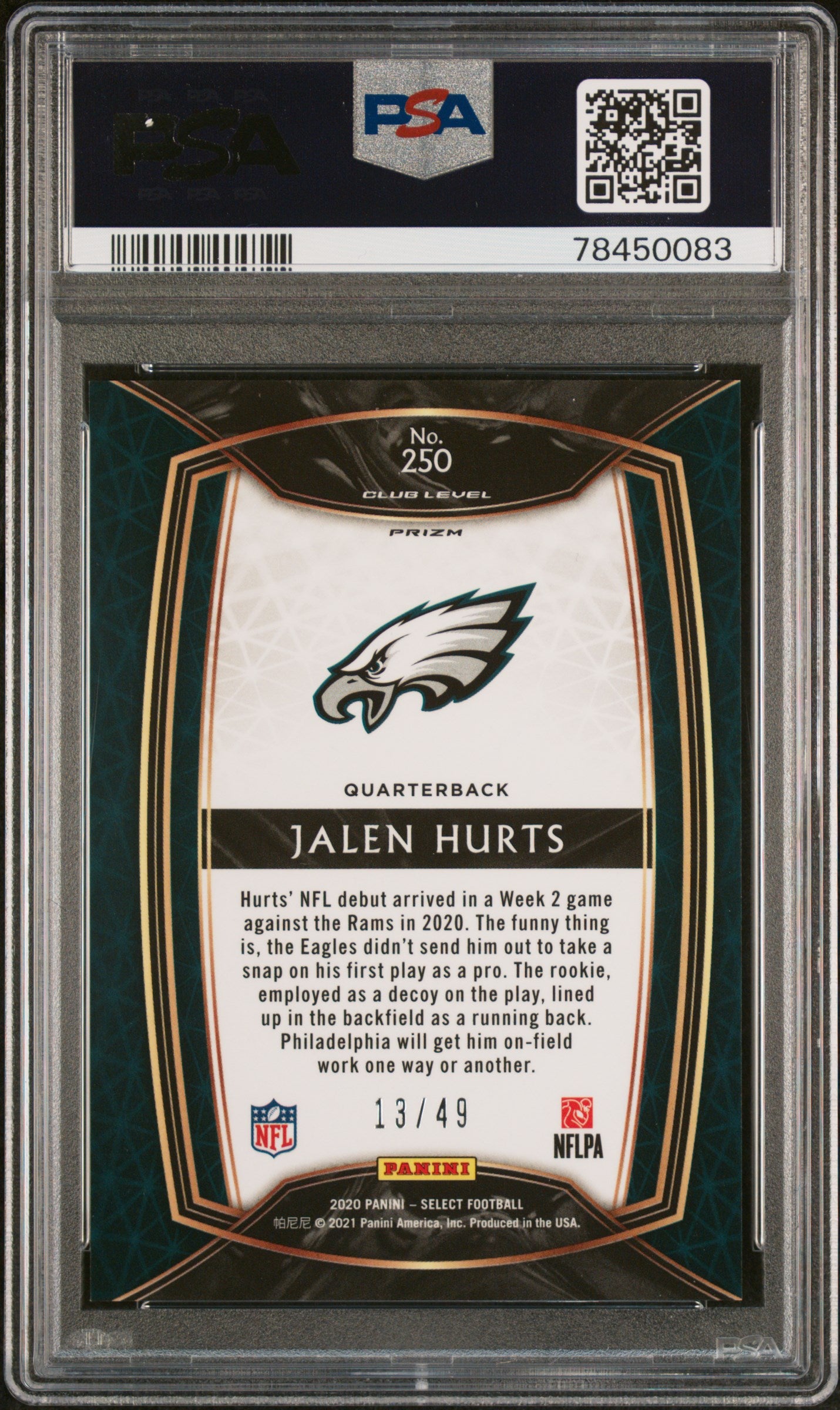 2020 Select Jalen Hurts Red Disco 13/49 PSA 10 RC
