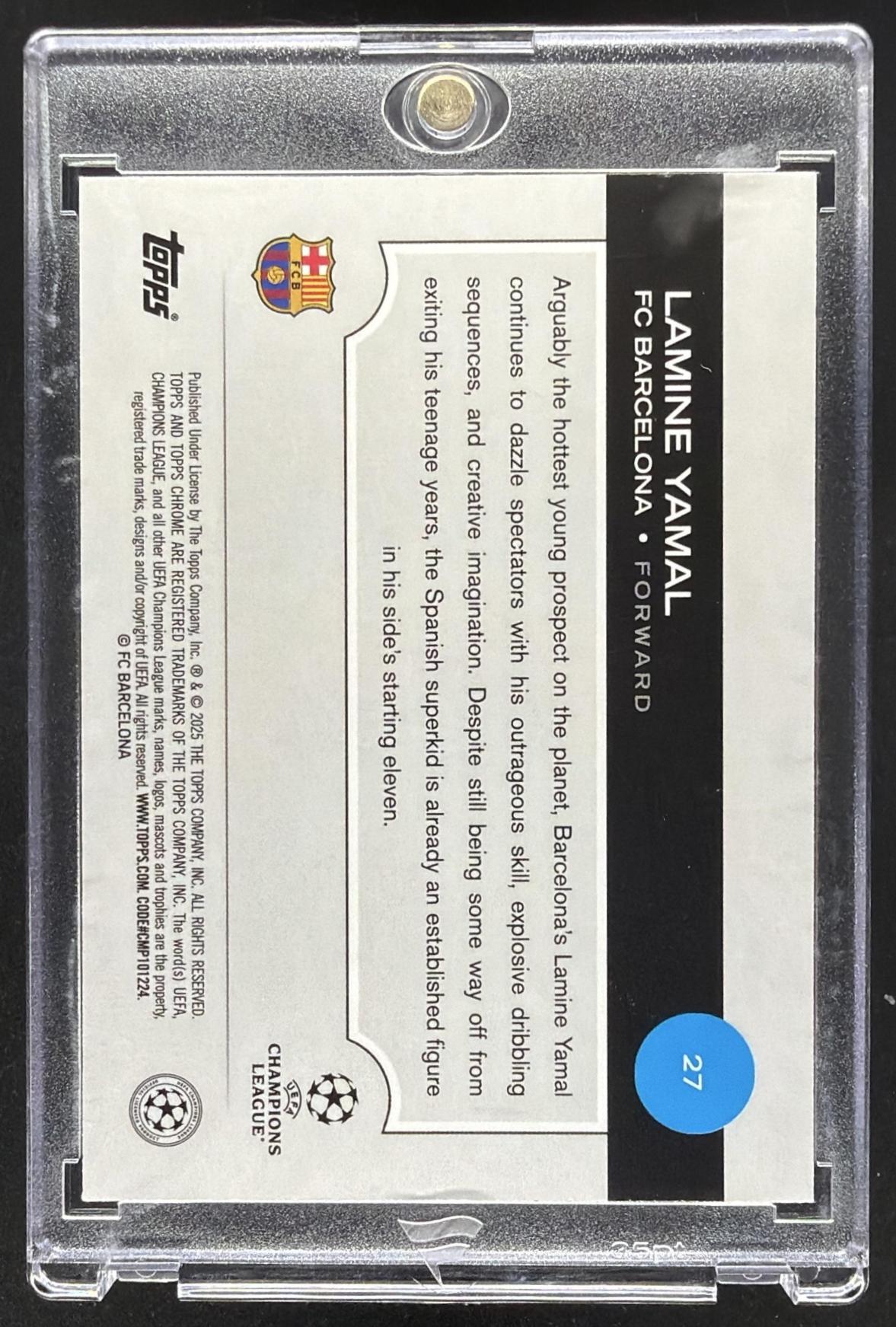 2024 Topps Chrome UEFA Club Competitions Lamine Yamal #27 Aqua Lava Refractor /199