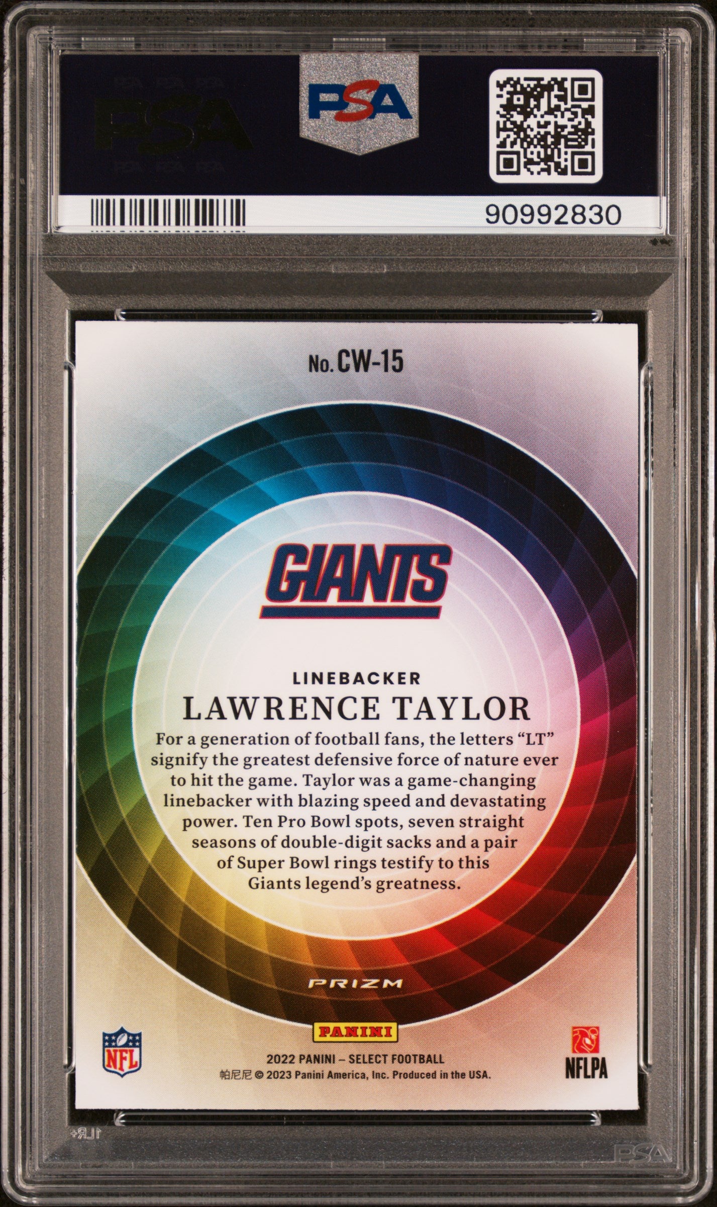 2022 Panini Select Lawrence Taylor #CW-15 Color Wheel Prizm PSA 10
