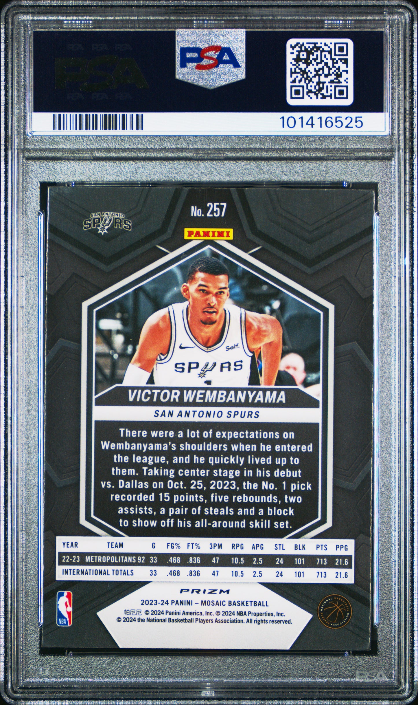 2023-24 Mosaic Victor Wembanyama Fast Break Rookie PSA 10