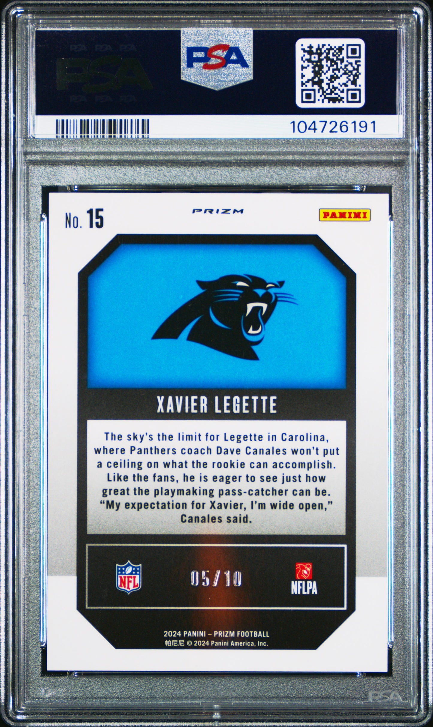 2024 Panini Prizm Emergent Xavier Legette #15 Gold /10 PSA 9 RC