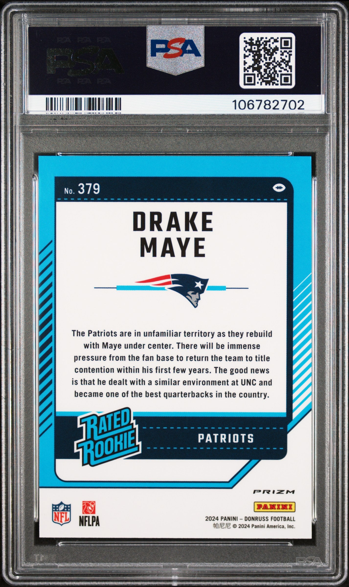 2024 Donruss Drake Maye Football Emoji Optic Preview PSA 9 RC