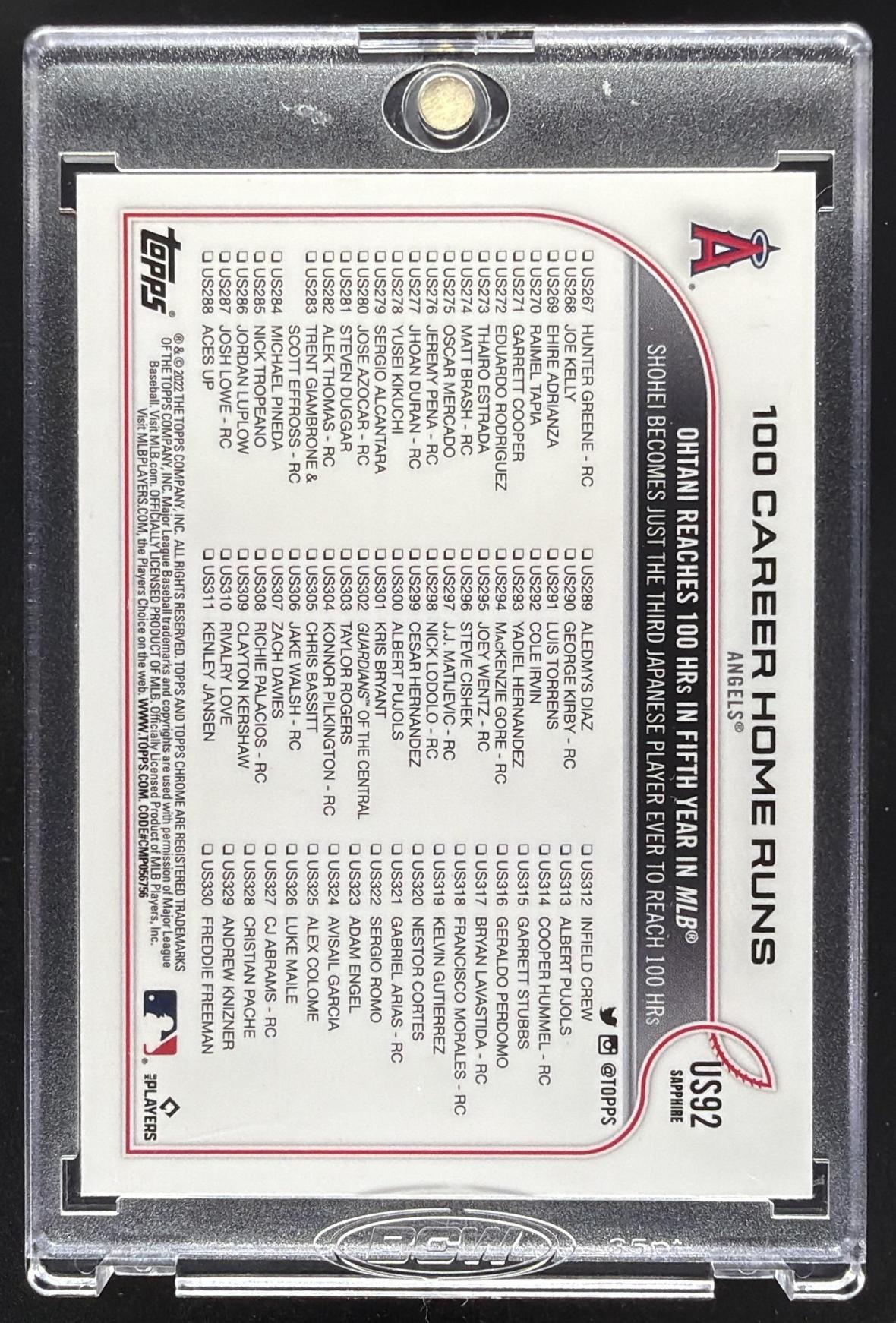 2022 Topps Chrome Update Sapphire Shohei Ohtani 100 HR
