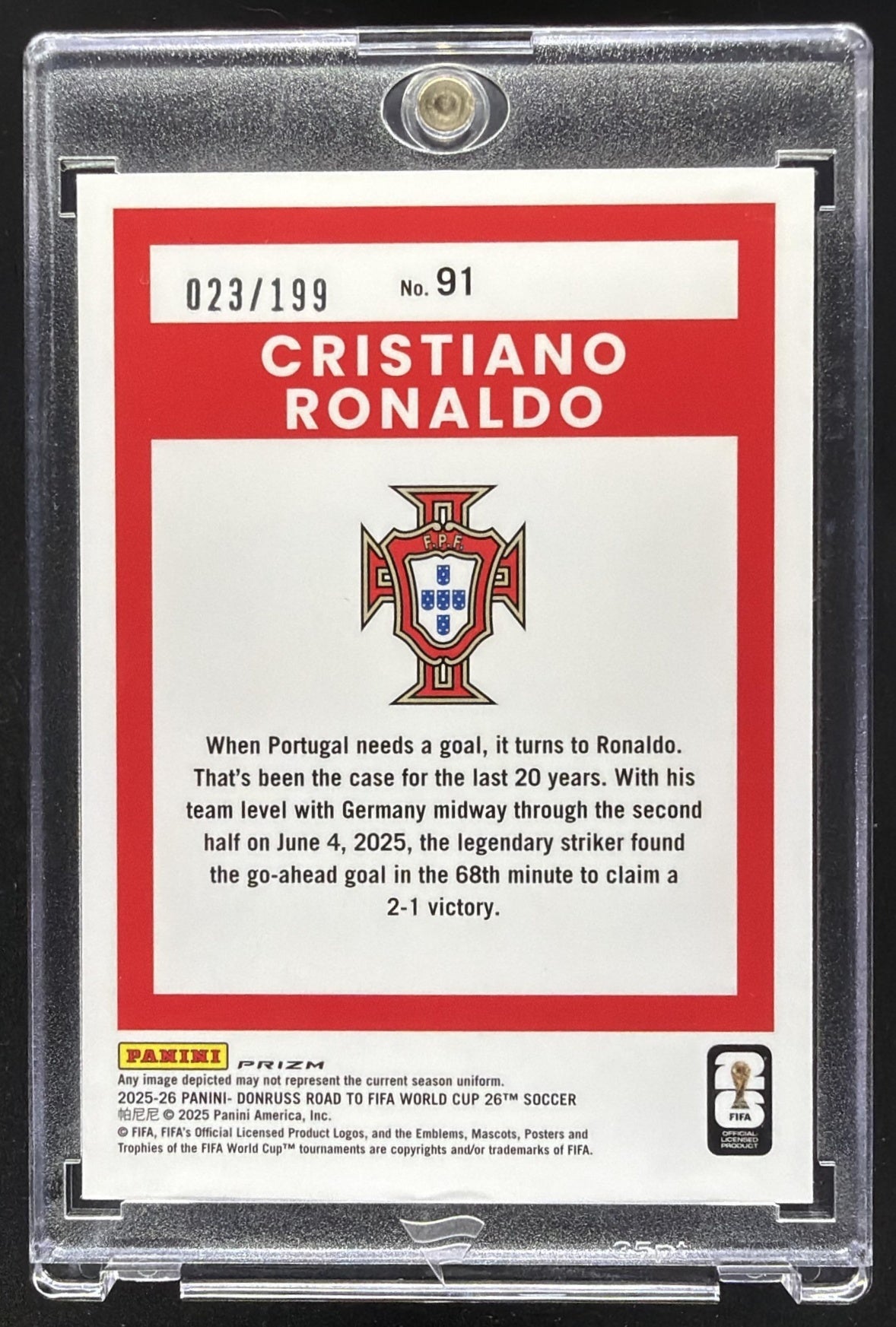 2025 Panini Optic Road to FIFA World Cup 26 Cristiano Ronaldo #91 Red /199