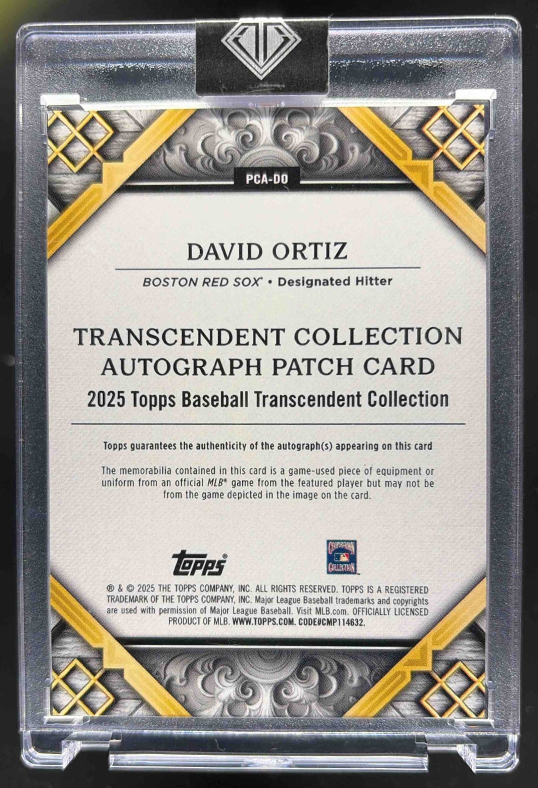 2025 Topps Transcendent Collection David Ortiz #PCA-DO Patch Auto /5 MEM