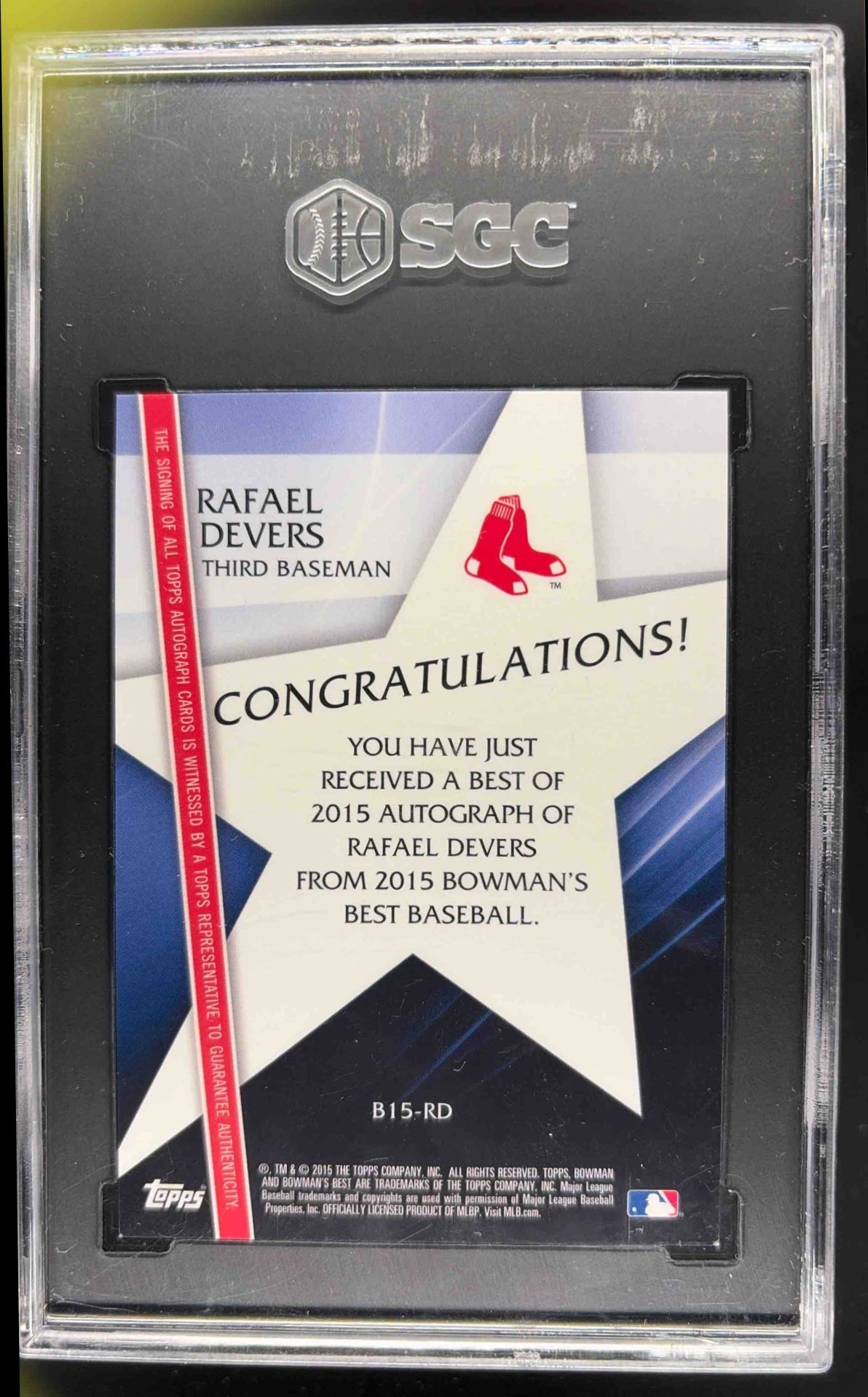 2015 Bowman's Best Rafael Devers #B15-RD Best of Auto Red Sox SGC 10