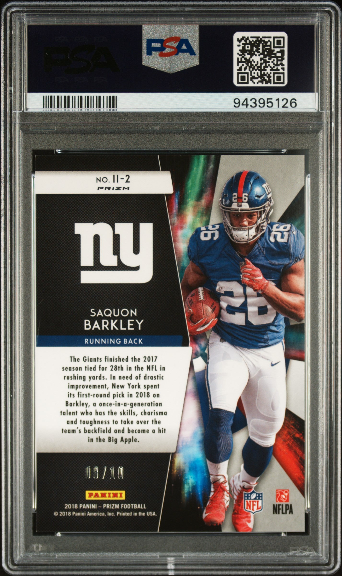 2018 Prizm Saquon Barkley Instant Impact Gold Mojo Rookie /10 PSA 9