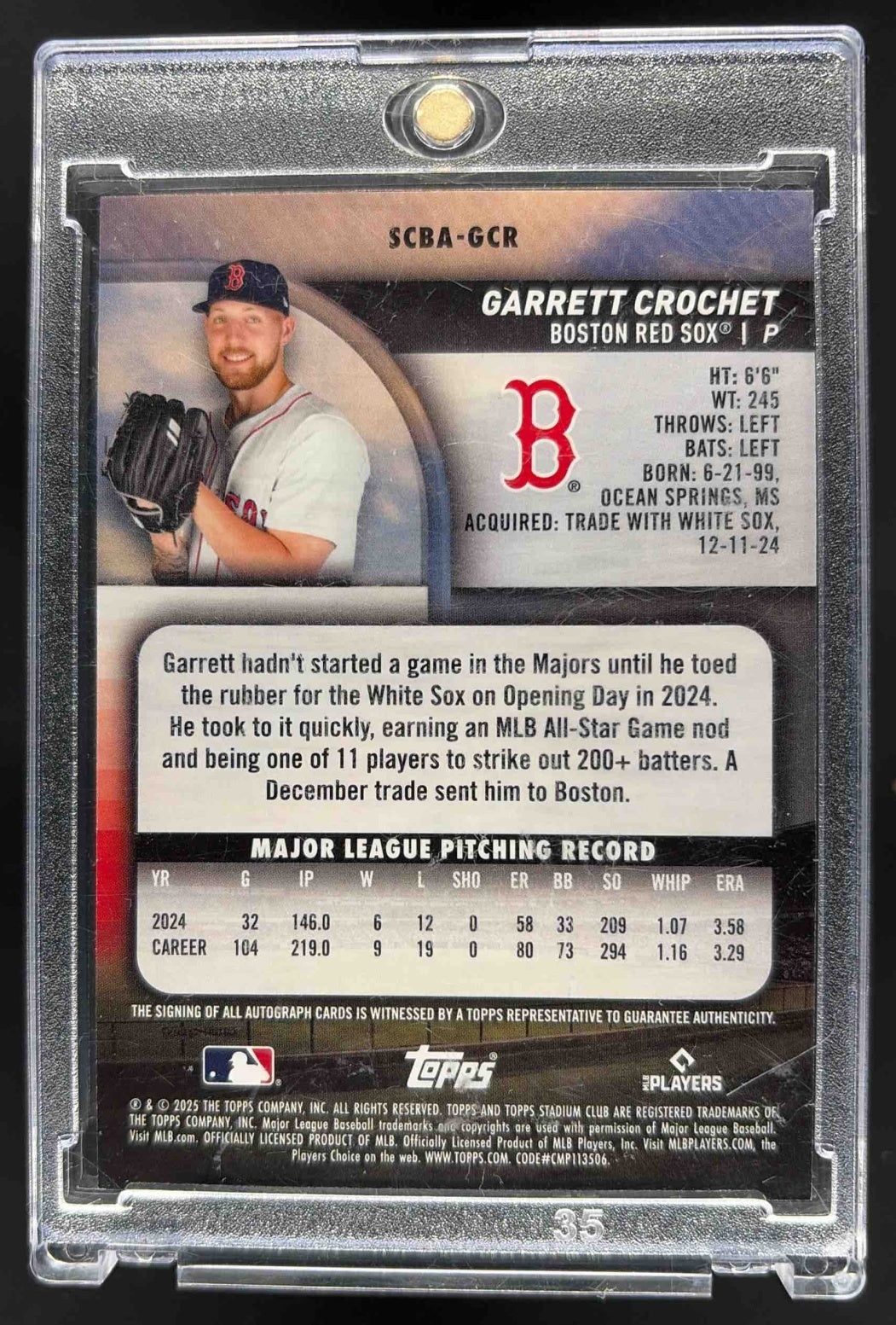 2025 Topps Stadium Club Garrett Crochet #SCBA-GCR Yellow Auto
