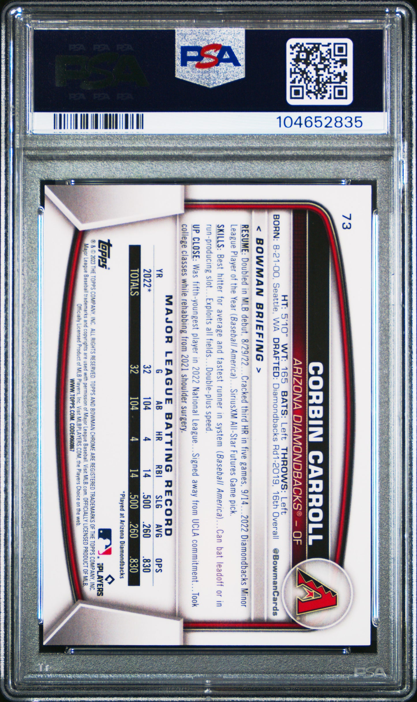 2023 Bowman Chrome Corbin Carroll Mega Box Yellow Refractor 64/75 PSA 10 RC