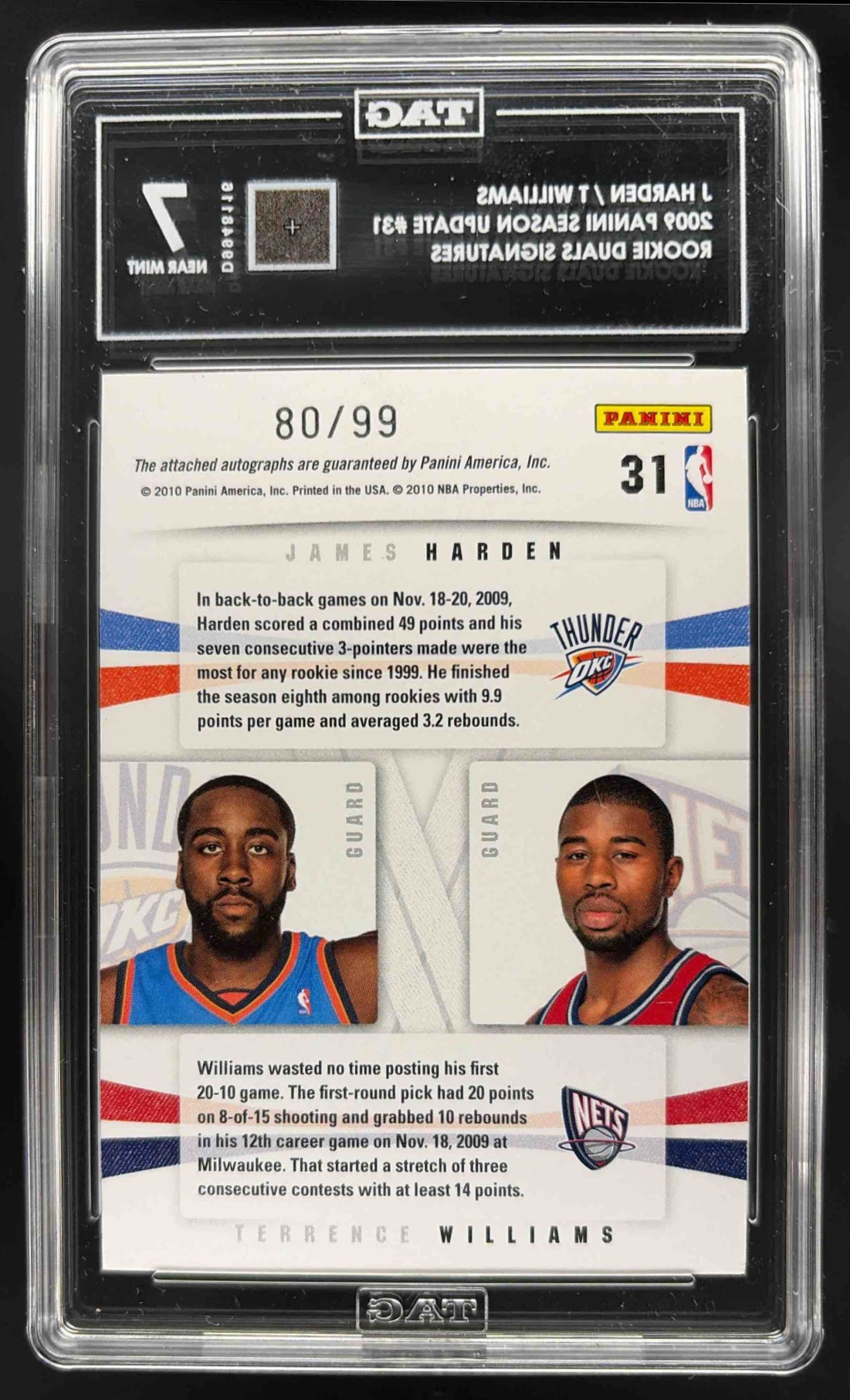 2009-10 Season Update James Harden Terrence Williams Dual Rookie Auto Tag 7 /99